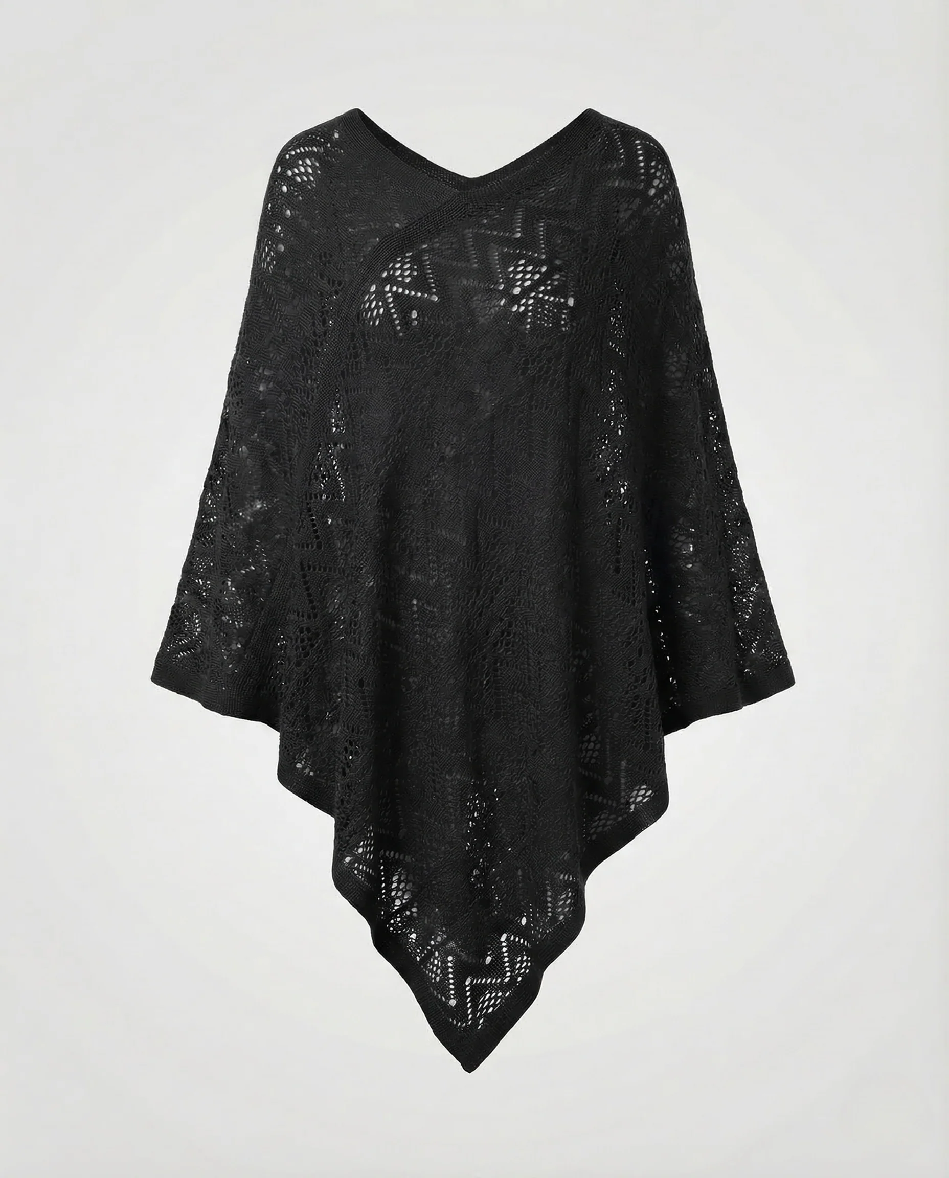 Damen Strickponcho Ajourmuster - Image 11