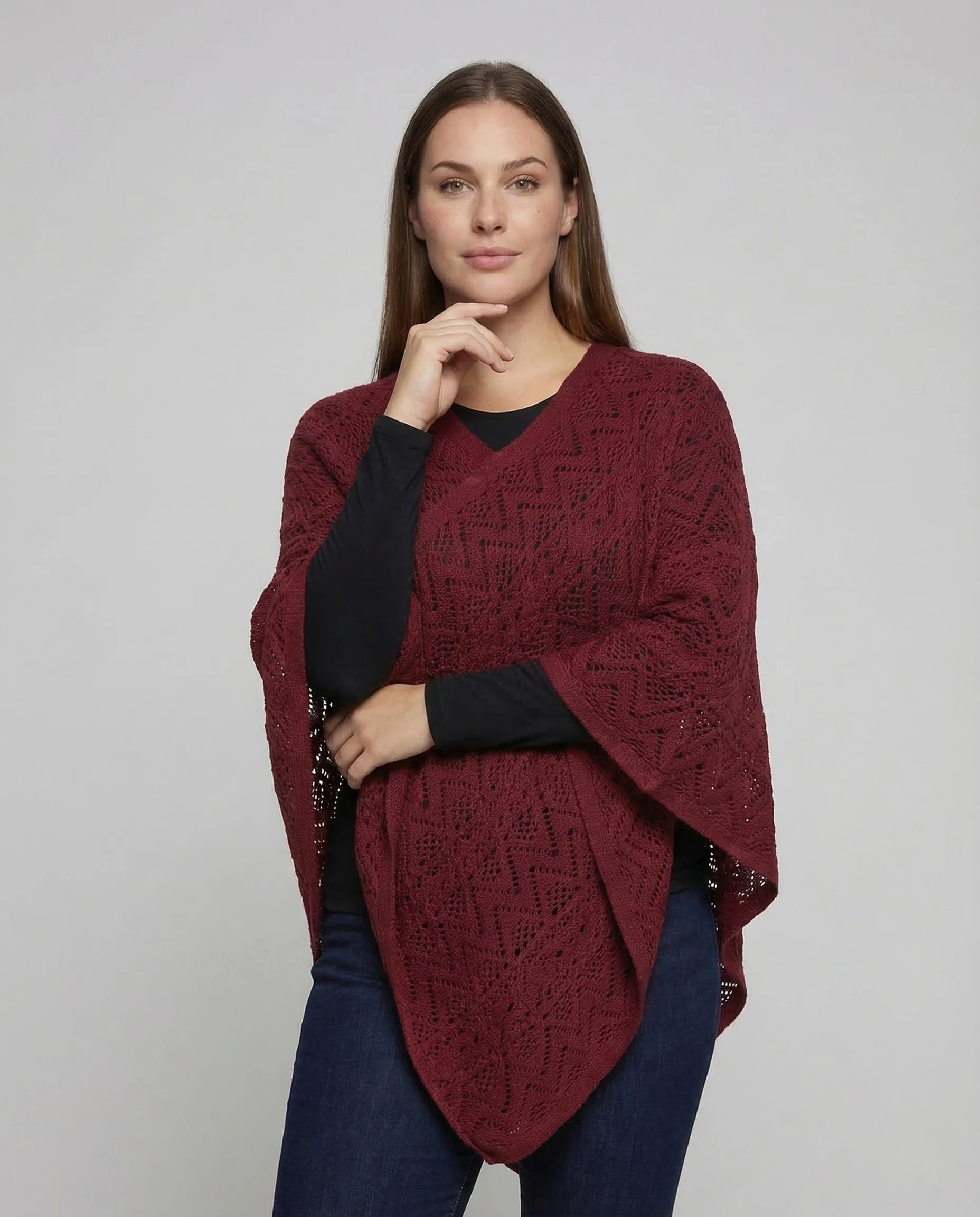 Damen Strickponcho Ajourmuster - Image 2