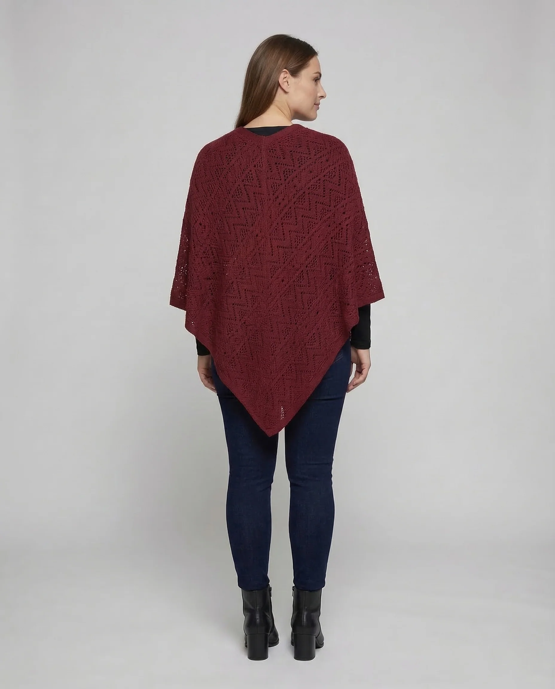 Damen Strickponcho Ajourmuster - Image 4