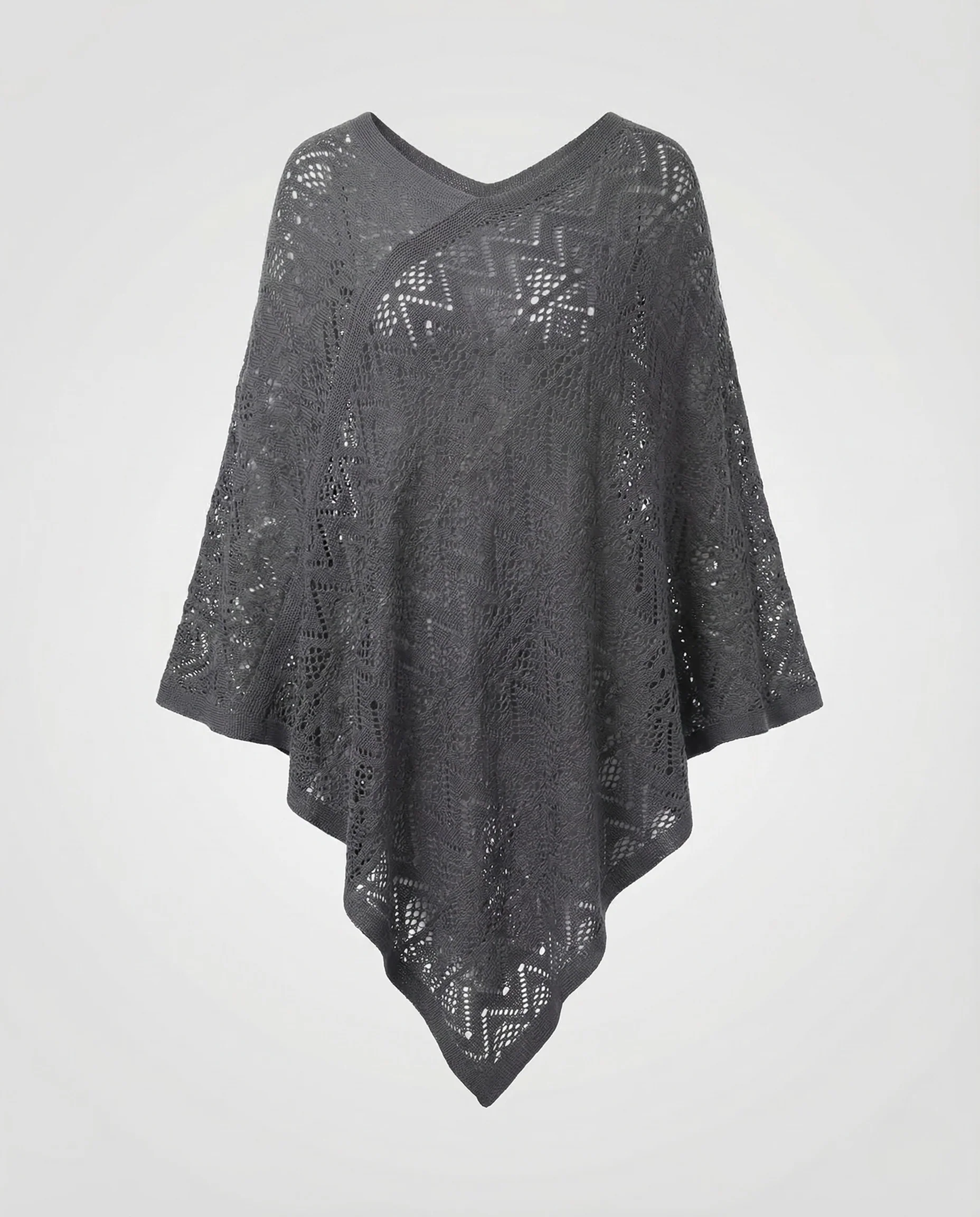 Damen Strickponcho Ajourmuster - Image 5
