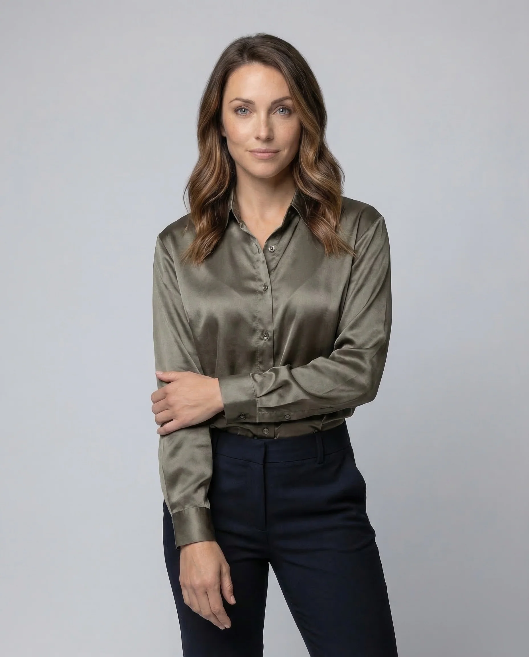 Damen Satin Hemdbluse Kurz - Image 2