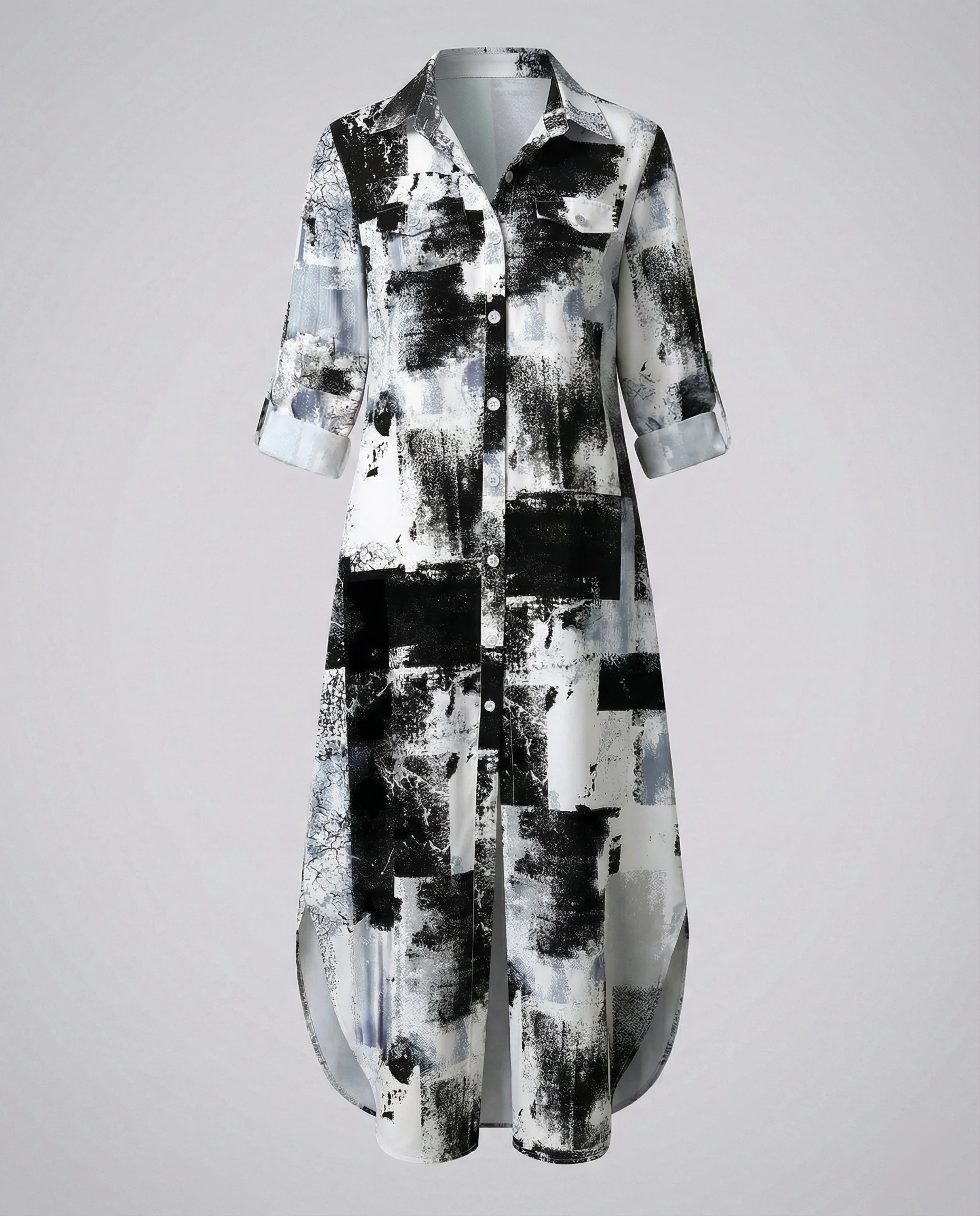 Freizeitkleid Damen Hemdblusenkleid Schlitz