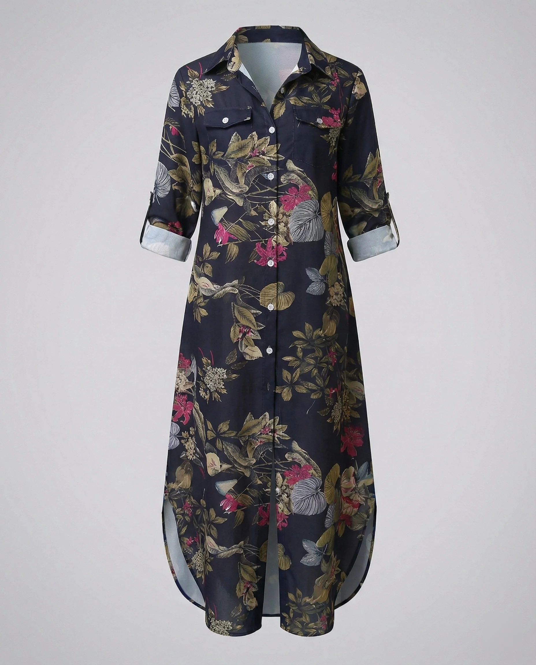 Freizeitkleid Damen Hemdblusenkleid Schlitz - Image 12