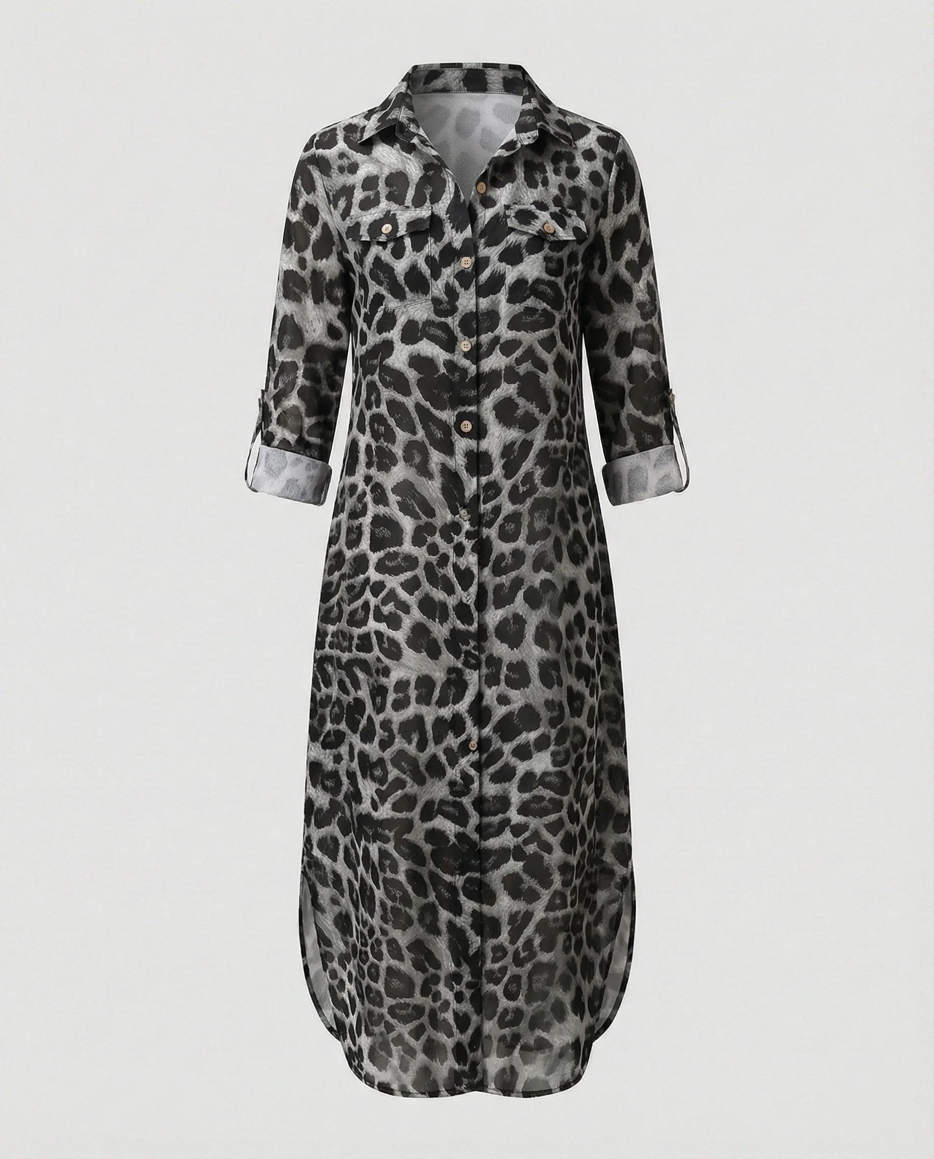 Freizeitkleid Damen Hemdblusenkleid Schlitz - Image 24