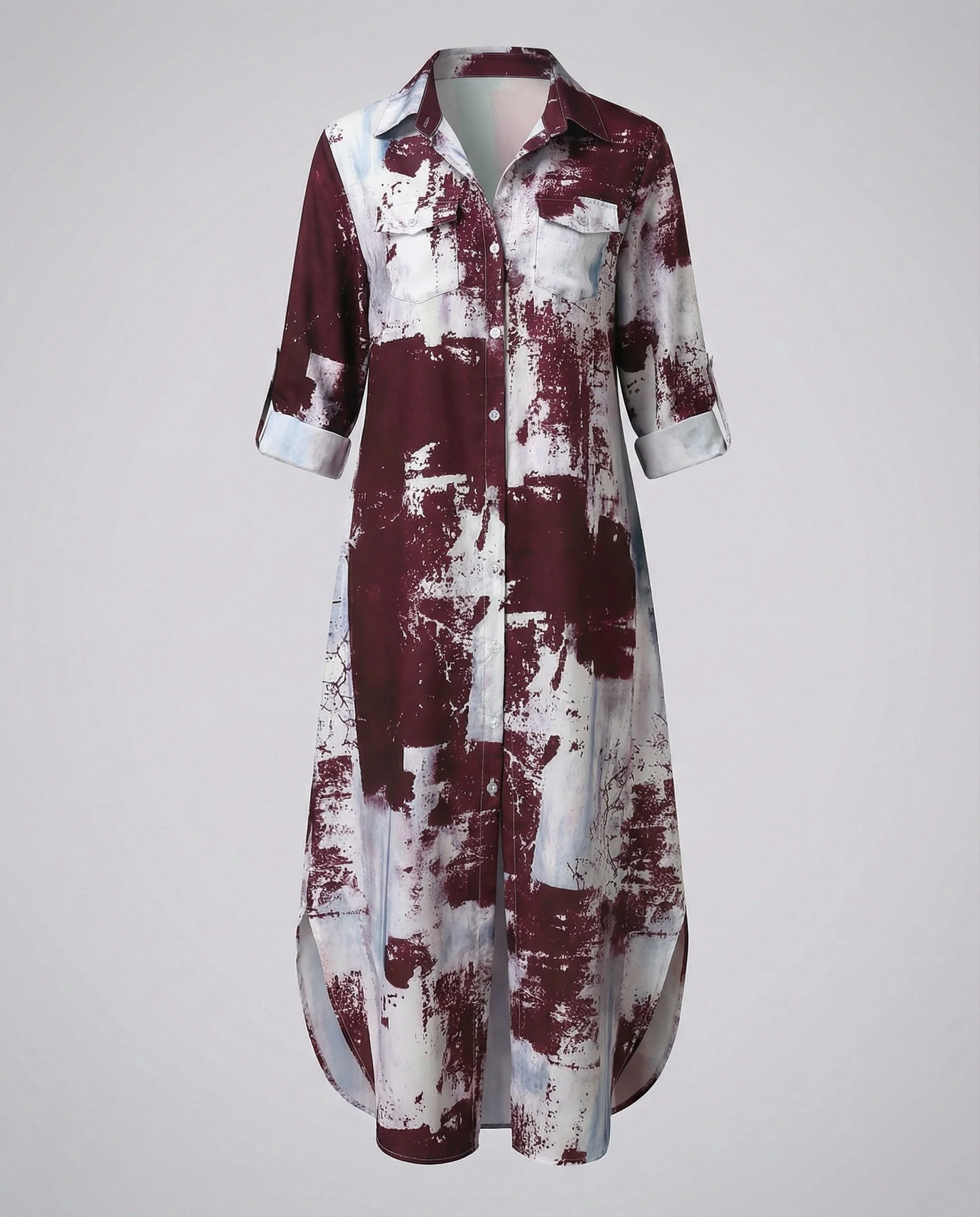 Freizeitkleid Damen Hemdblusenkleid Schlitz - Image 28