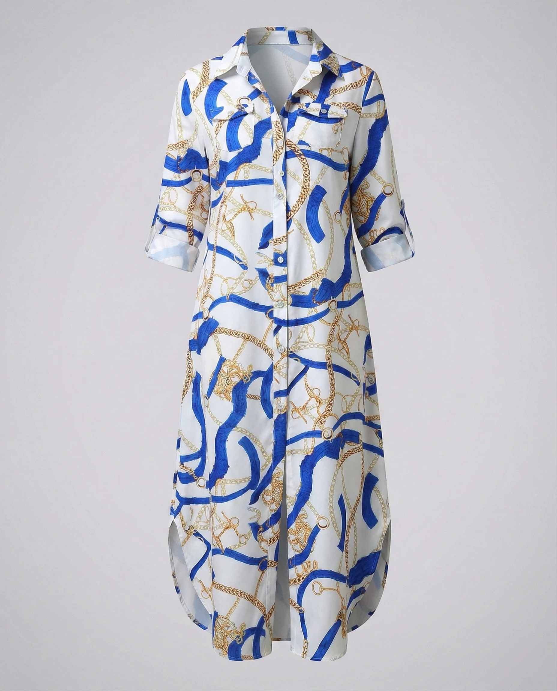 Freizeitkleid Damen Hemdblusenkleid Schlitz - Image 29