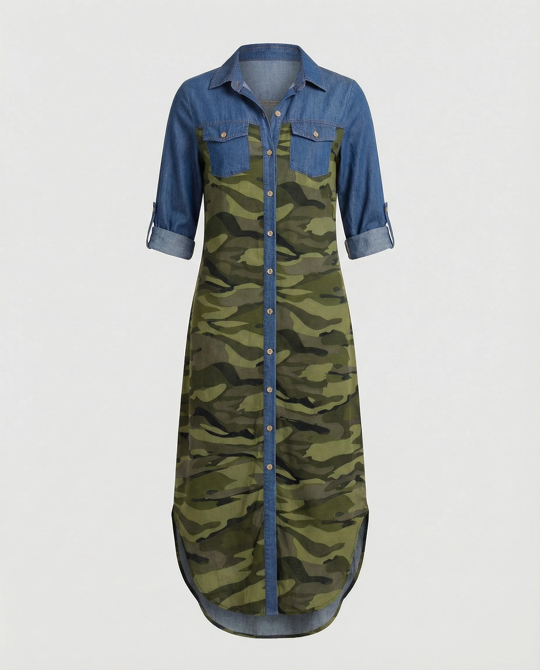 Freizeitkleid Damen Hemdblusenkleid Schlitz - Image 8
