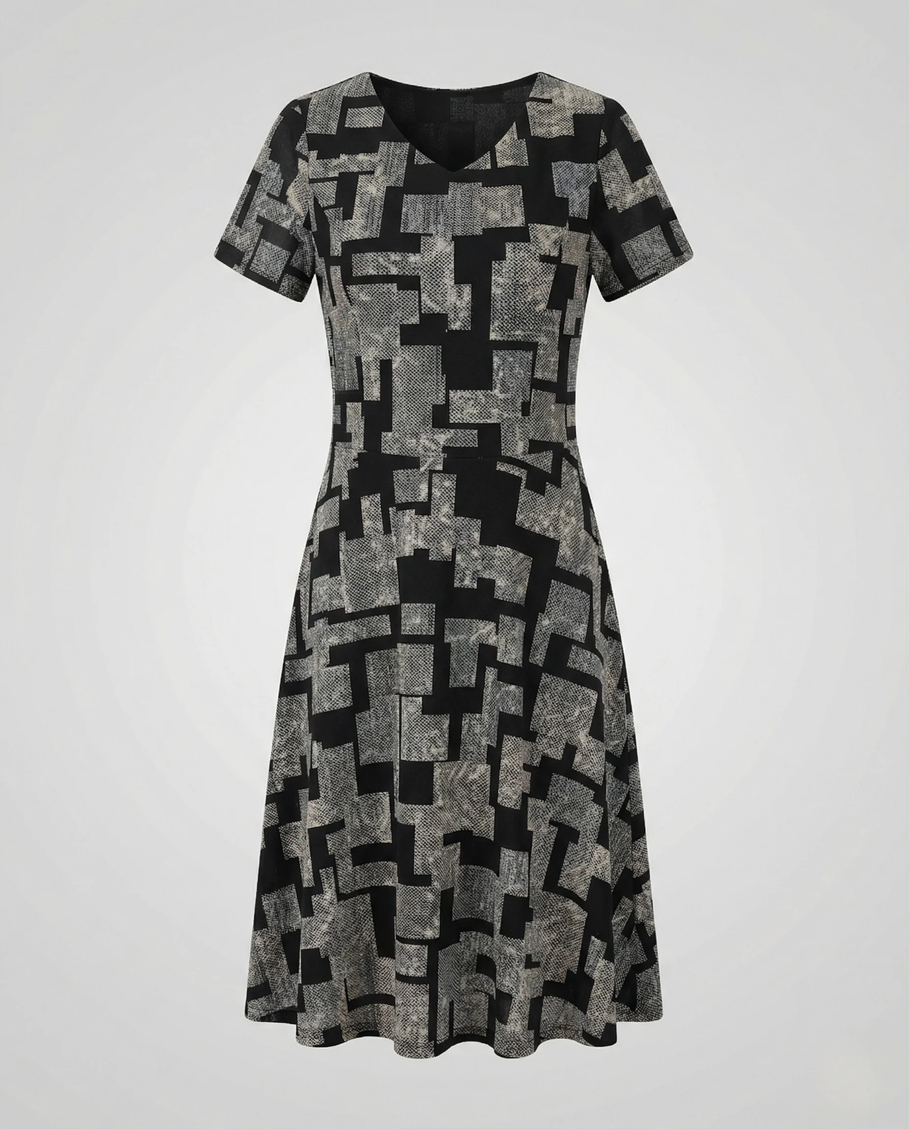 Damen Geometrisches Jersey-Midikleid mit V-Ausschnitt - Image 5