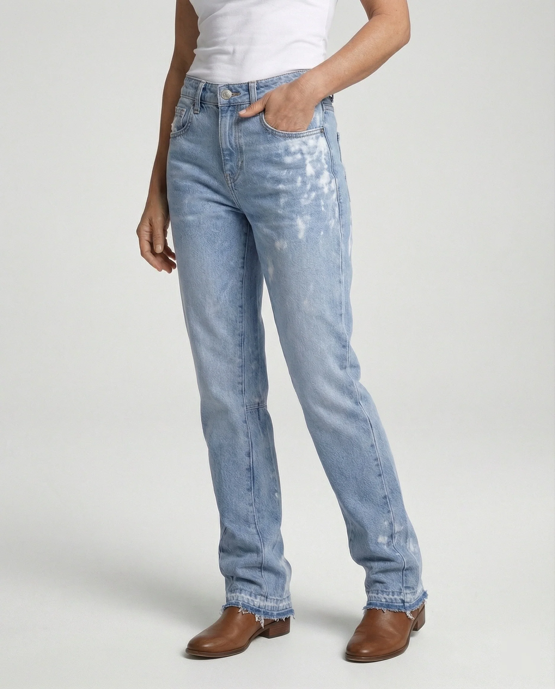 Damen High Waist Jeans mit Fransen Saum - Image 4