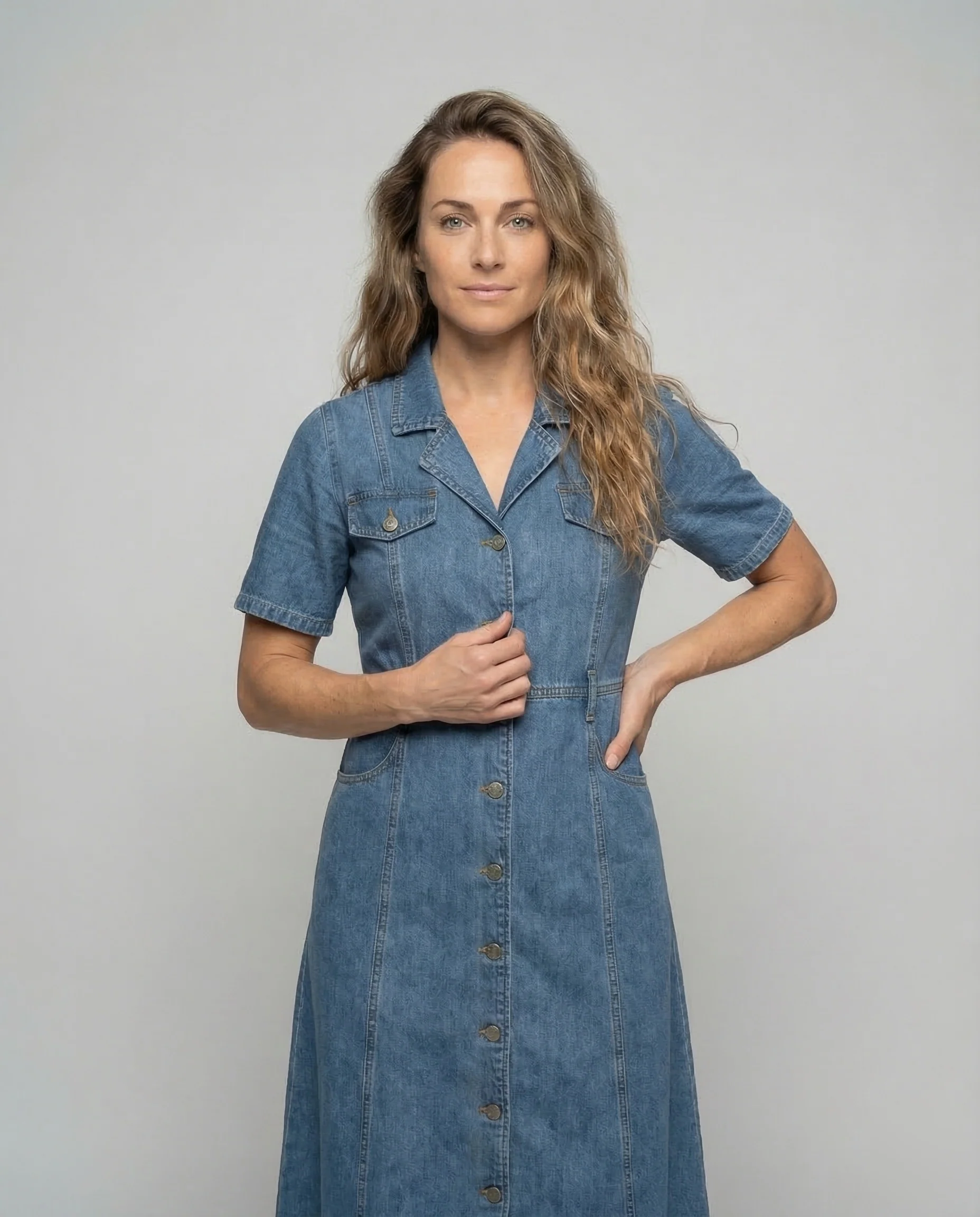 Freizeitkleid Damen Denim Midikleid - Image 2
