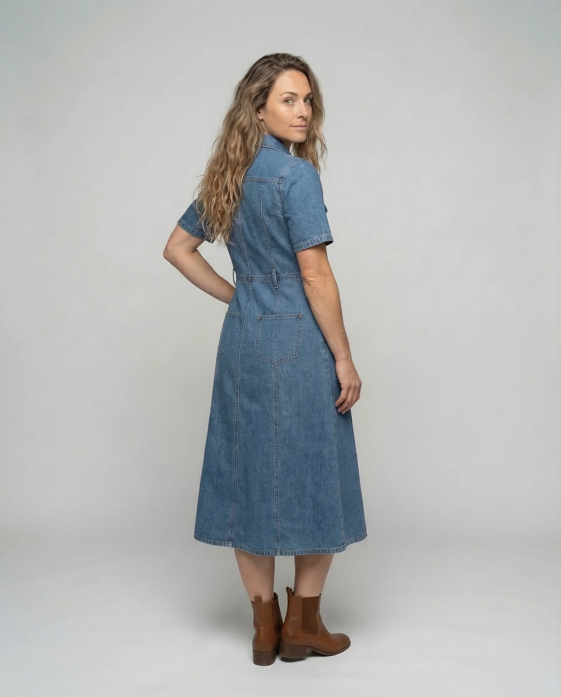 Freizeitkleid Damen Denim Midikleid - Image 4