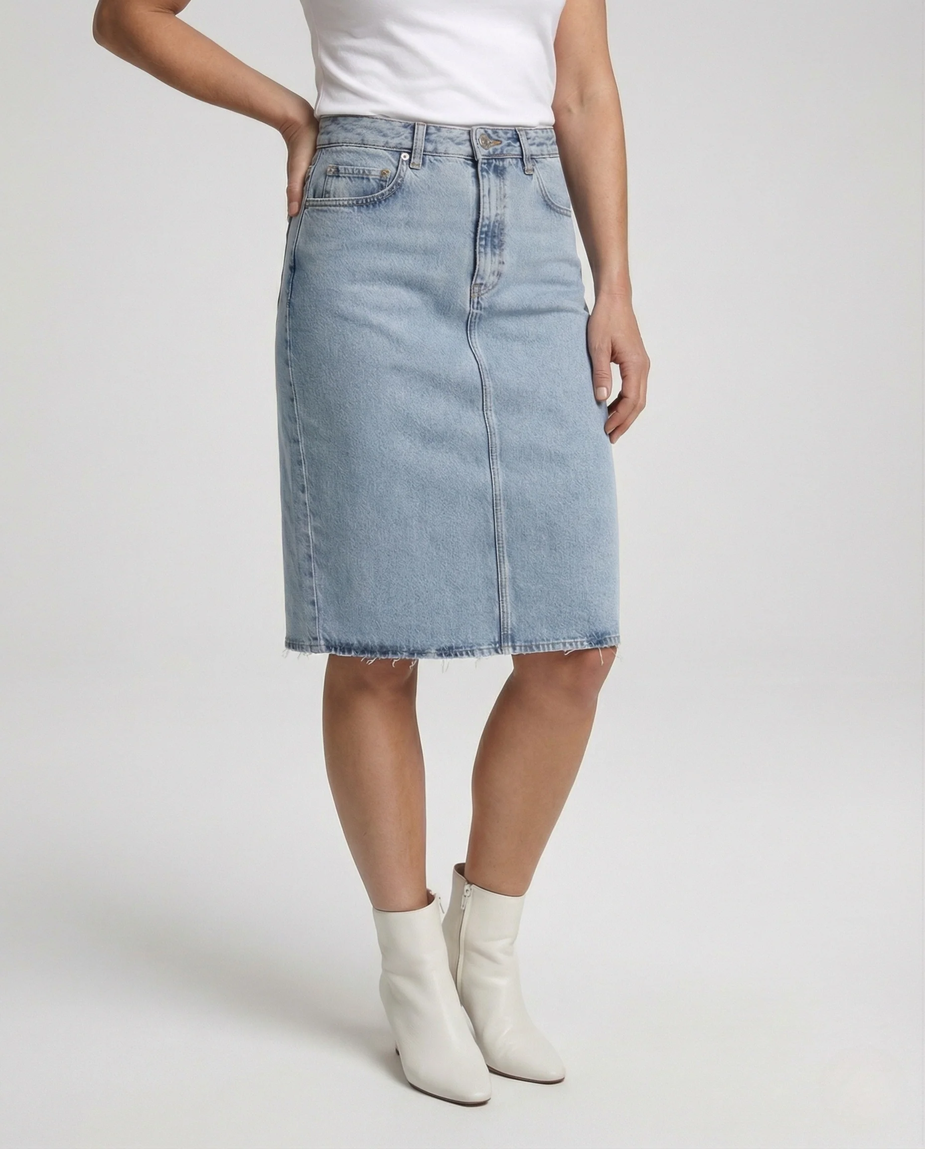 Jeans Midirock Damen Hochbund Gerade