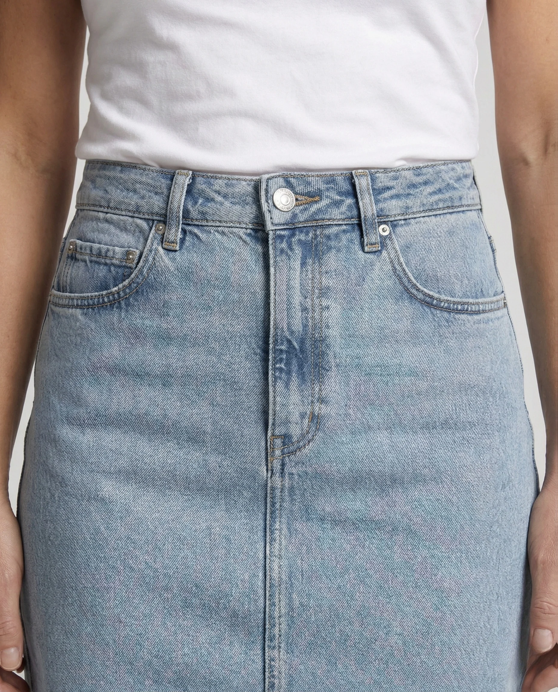 Jeans Midirock Damen Hochbund Gerade - Image 4