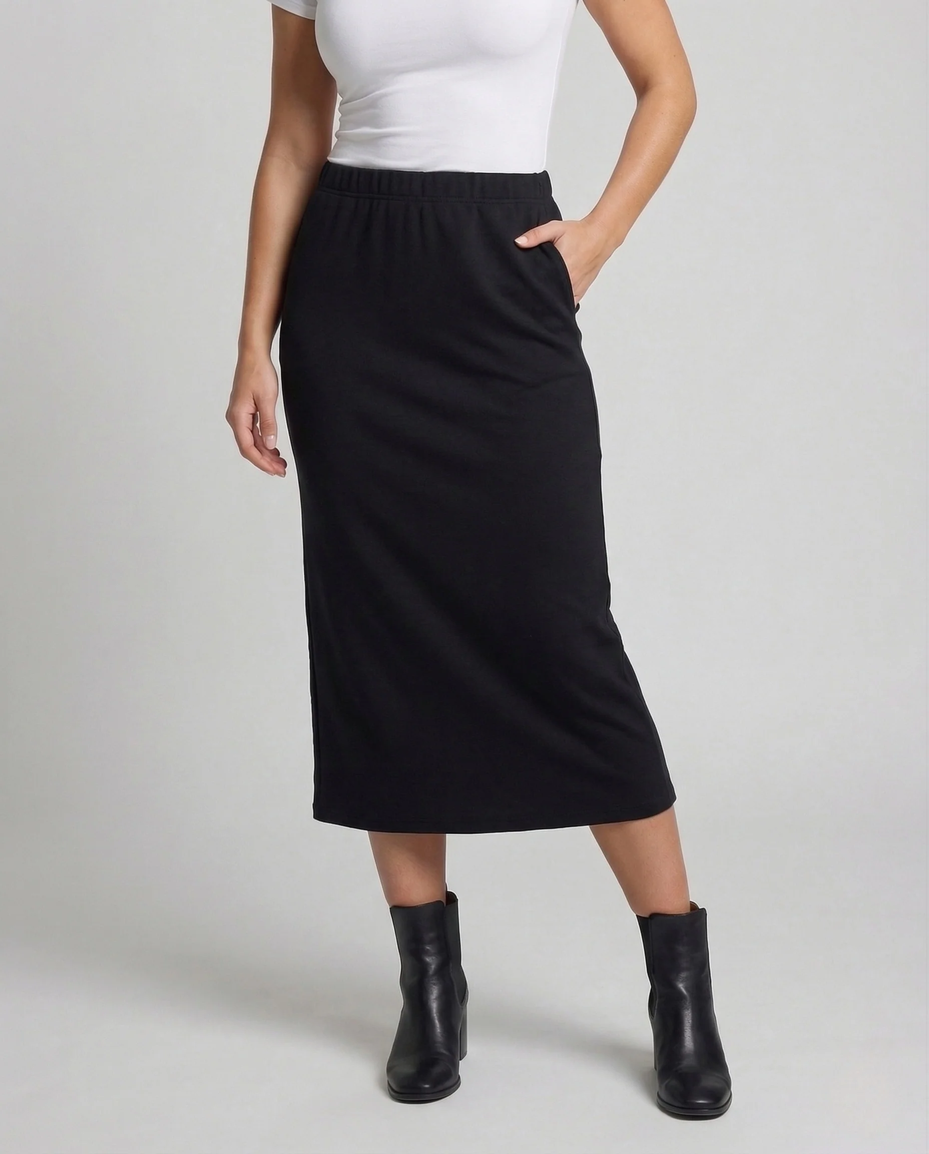 Damen Midirock Gerade Vorderer Schlitz Elastischer Bund - Image 2