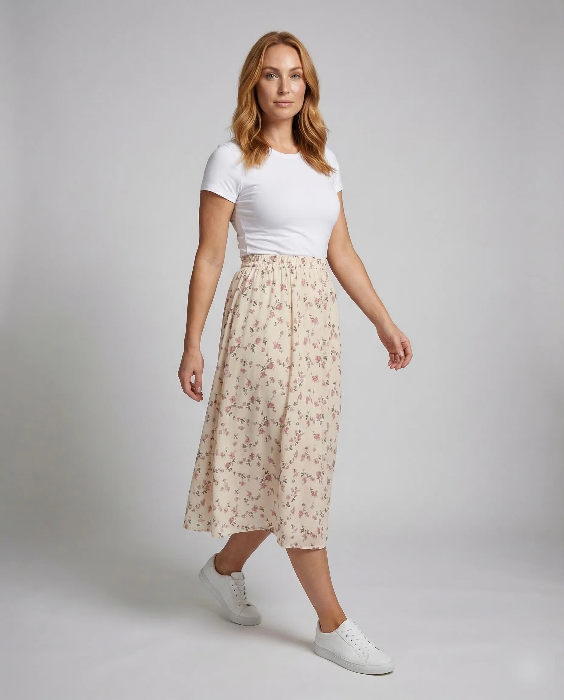 Damen Midirock Blumen Raffung - Image 2