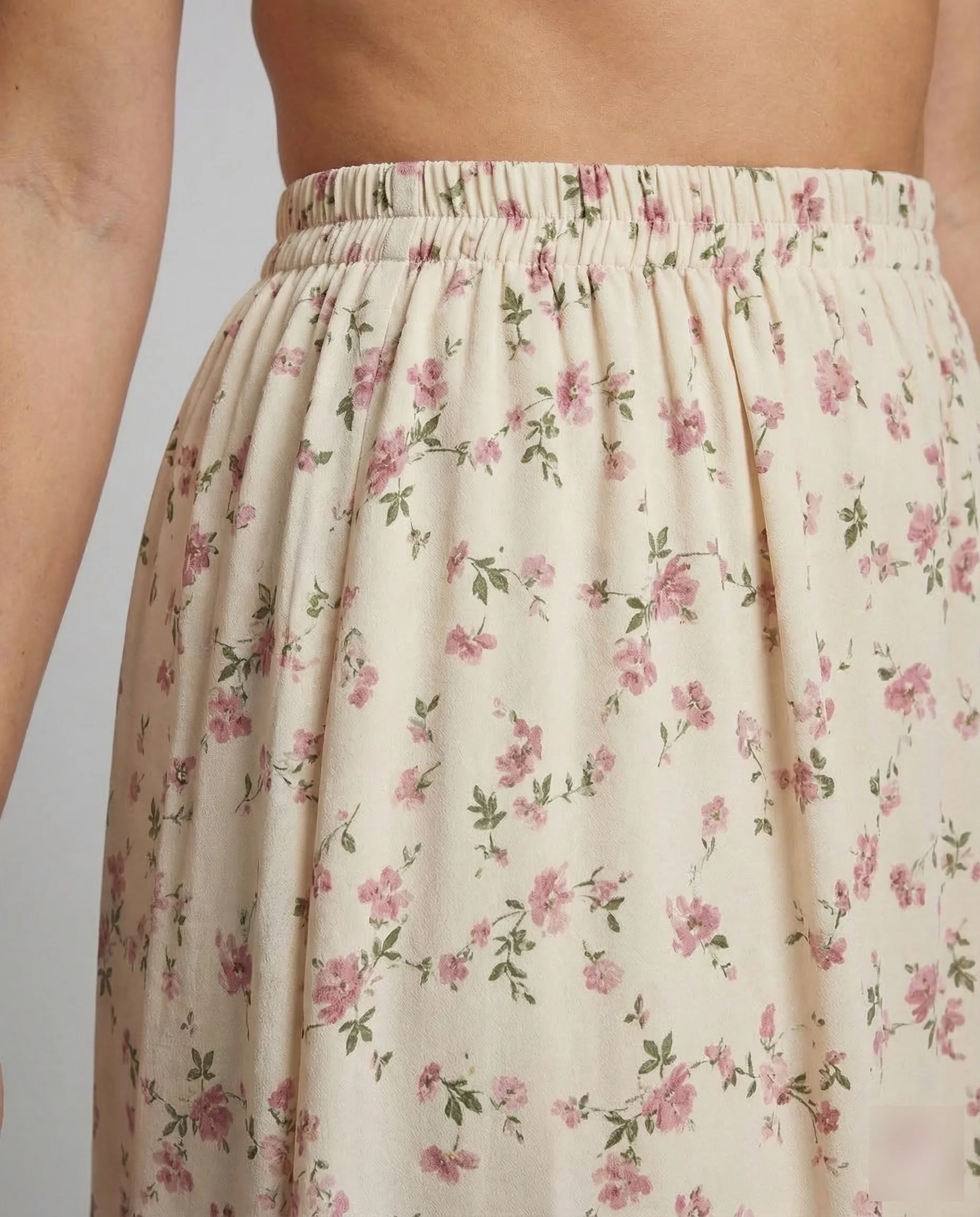 Damen Midirock Blumen Raffung - Image 4
