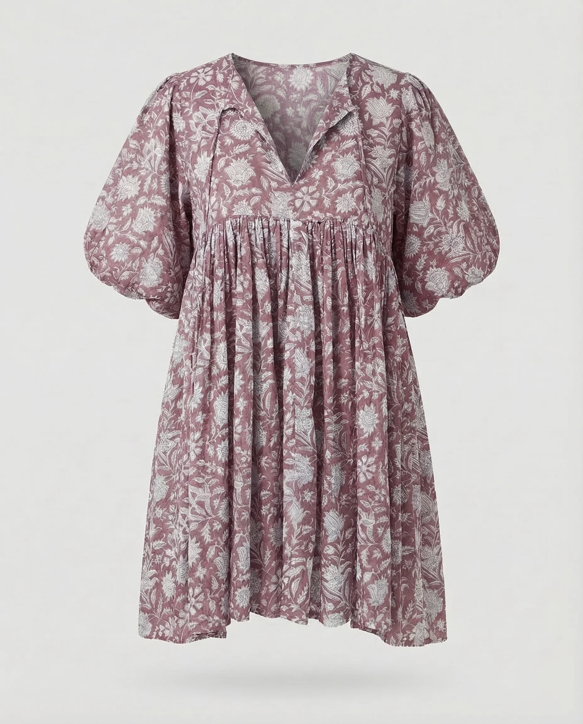 Babydoll Kleid Damen V-Ausschnitt Puffärmel - Image 10