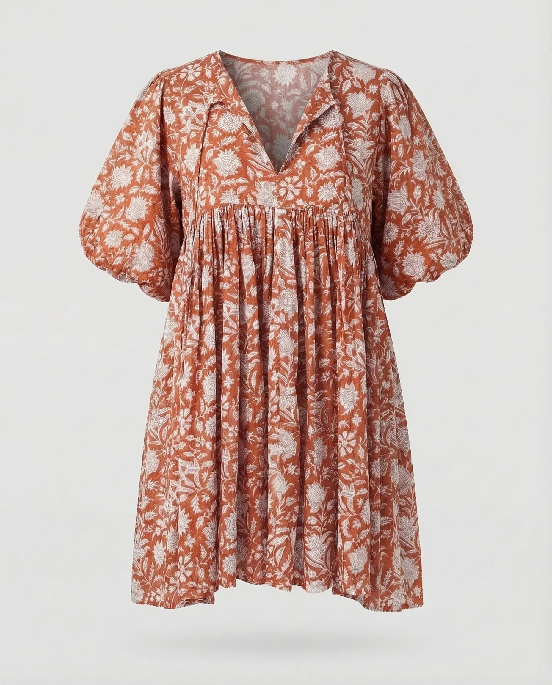 Babydoll Kleid Damen V-Ausschnitt Puffärmel - Image 11