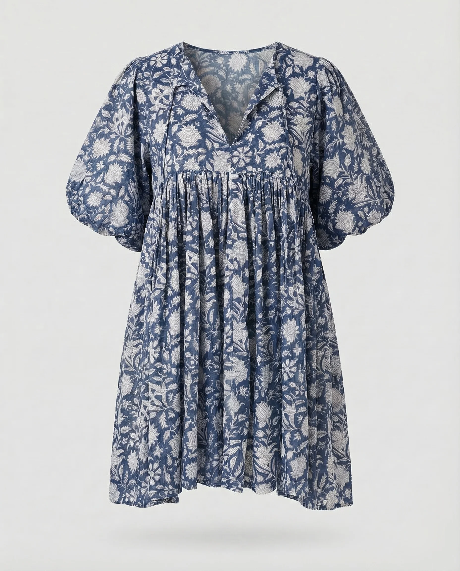 Babydoll Kleid Damen V-Ausschnitt Puffärmel - Image 12