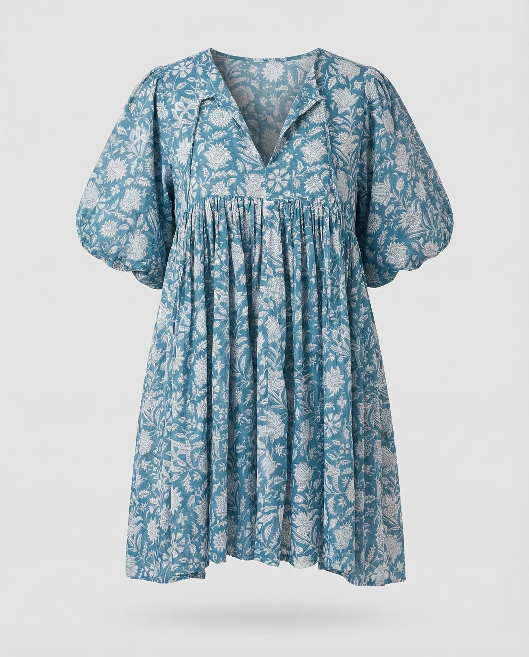 Babydoll Kleid Damen V-Ausschnitt Puffärmel - Image 5