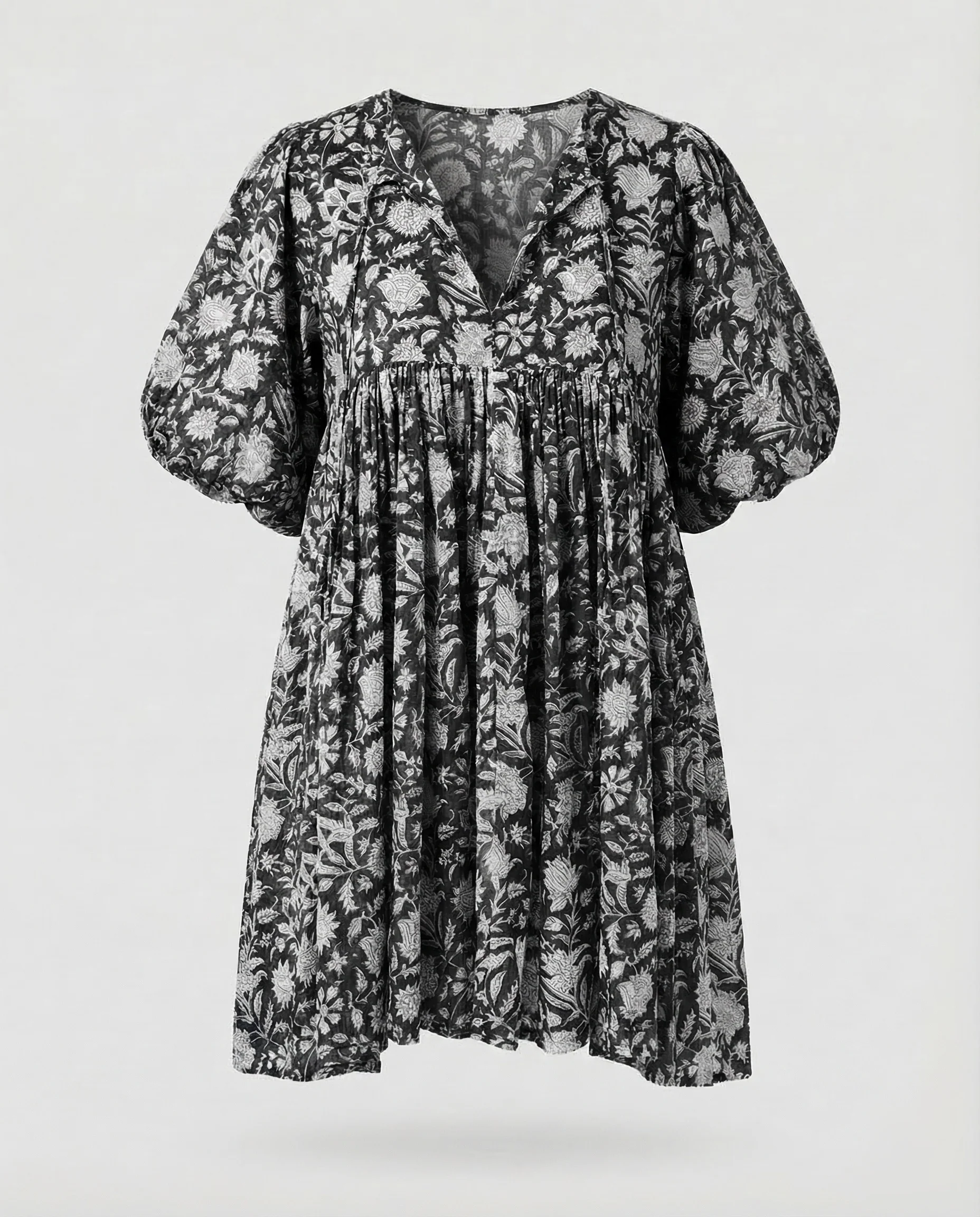 Babydoll Kleid Damen V-Ausschnitt Puffärmel - Image 6