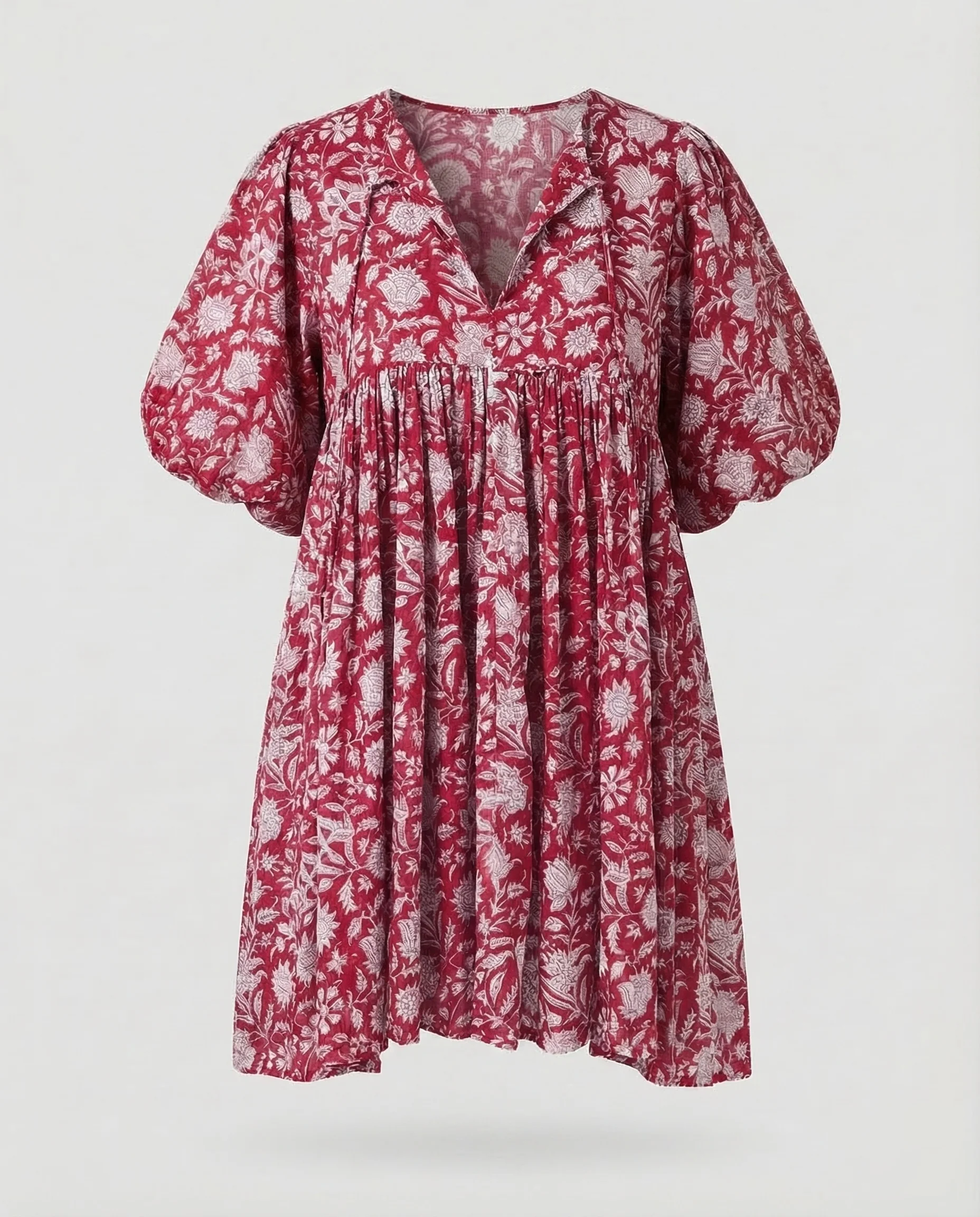 Babydoll Kleid Damen V-Ausschnitt Puffärmel - Image 9