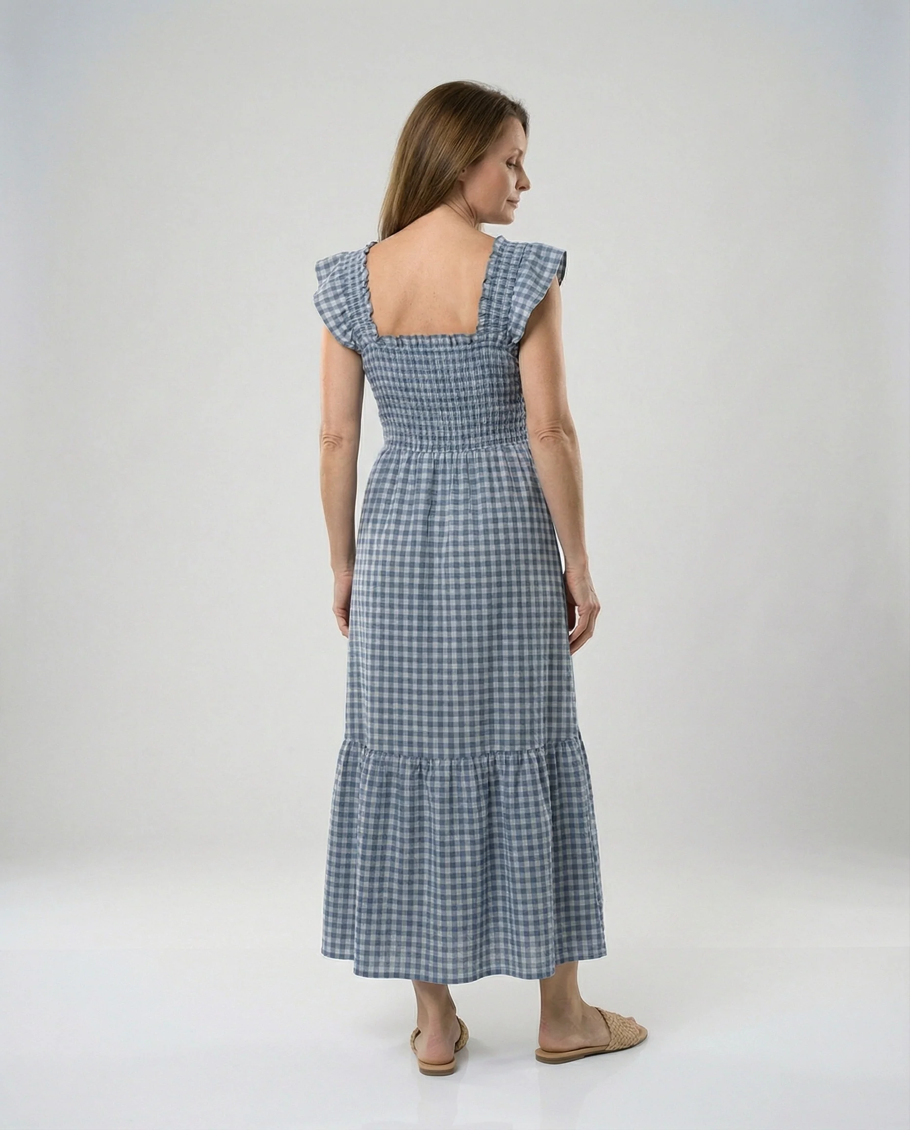 Damen Maxikleid gerafft mit Volants - Image 4