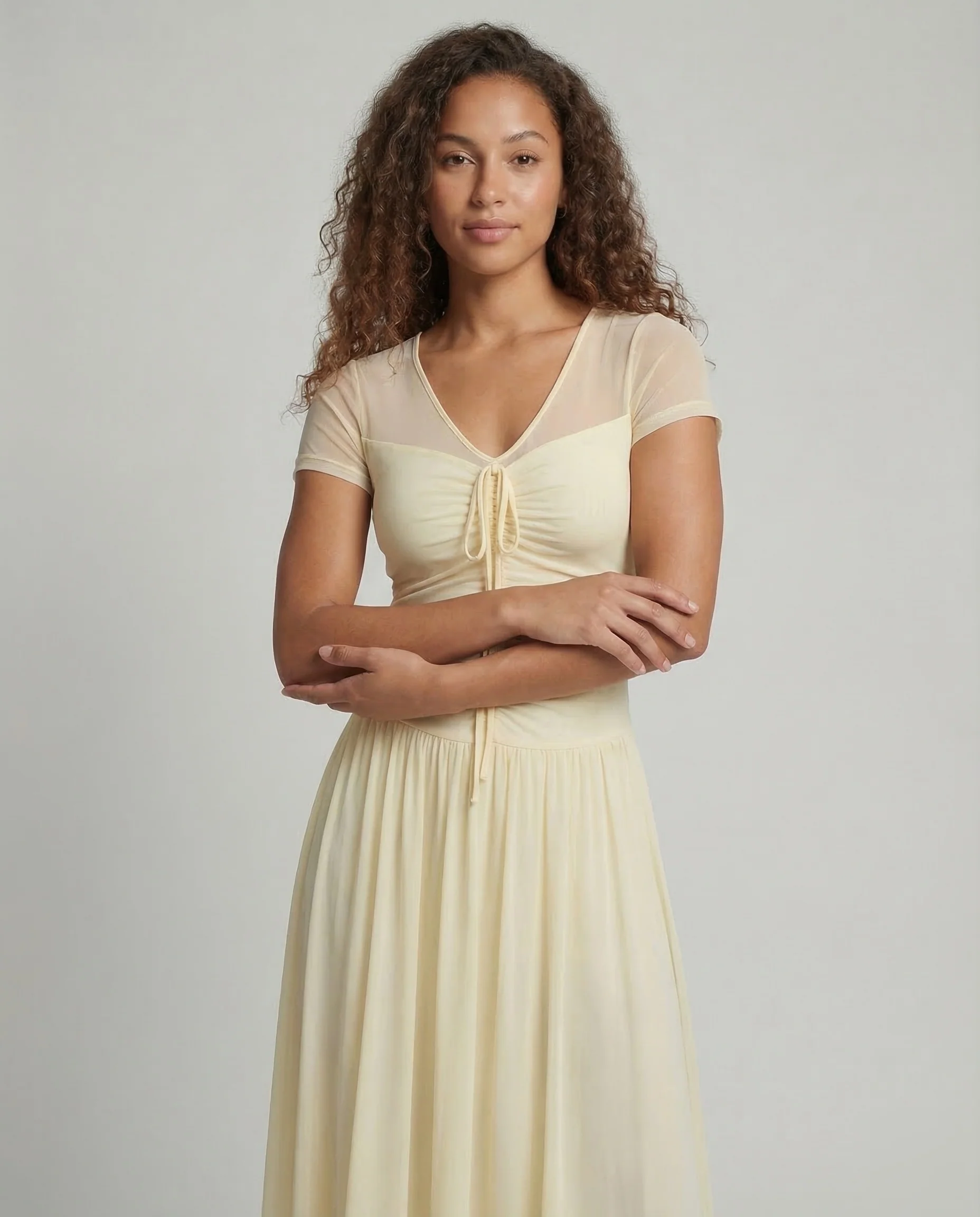 Damen Mesh Maxikleid V Ausschnitt - Image 2
