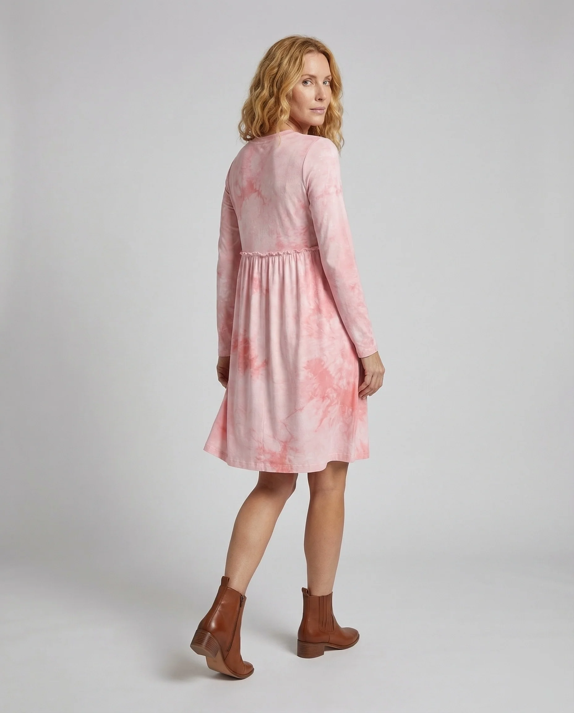 Damen Jersey Midikleid Langarm Raffung - Image 4