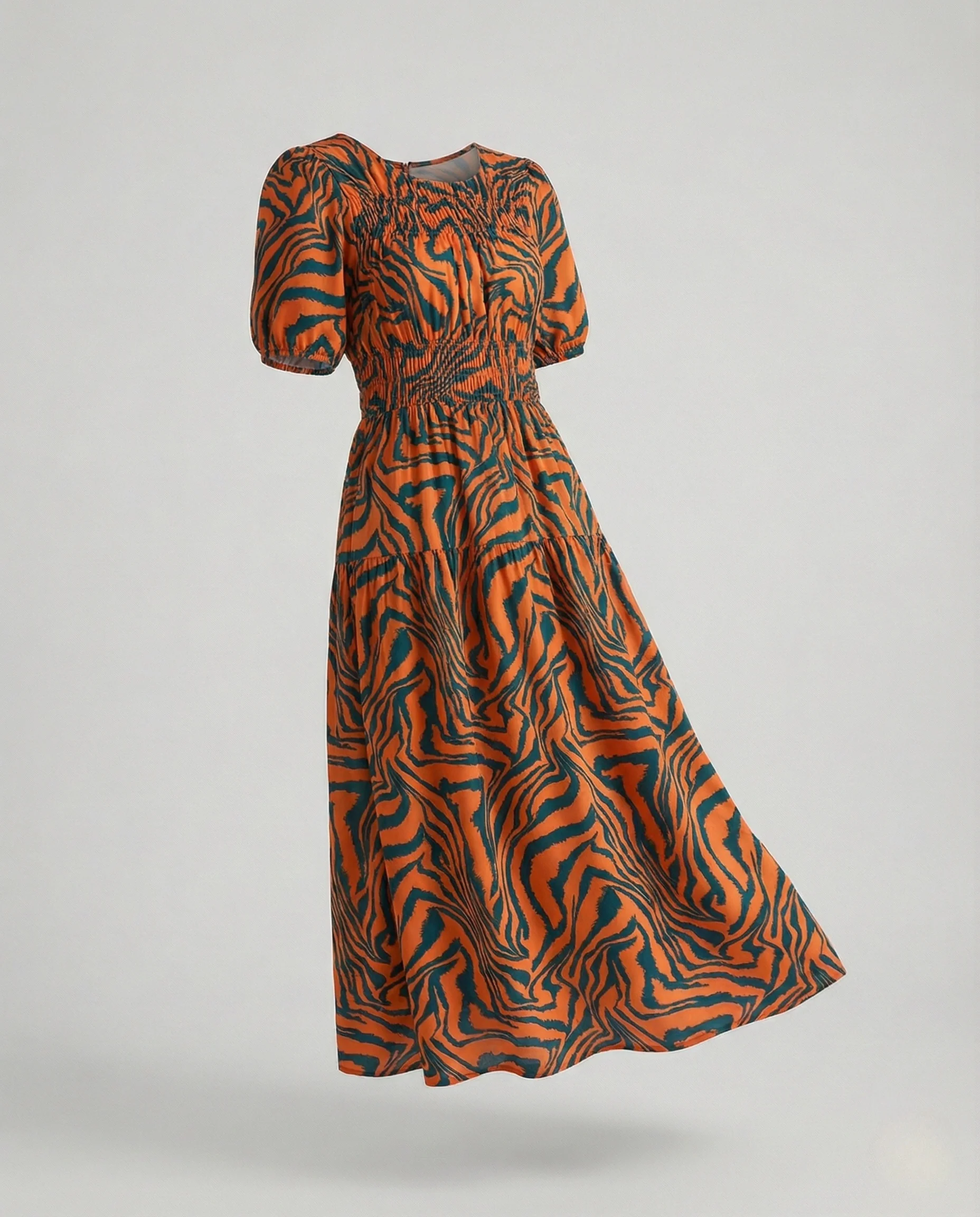 Damen Midikleid mit gesmokter Taille und Ballonärmeln - Image 6