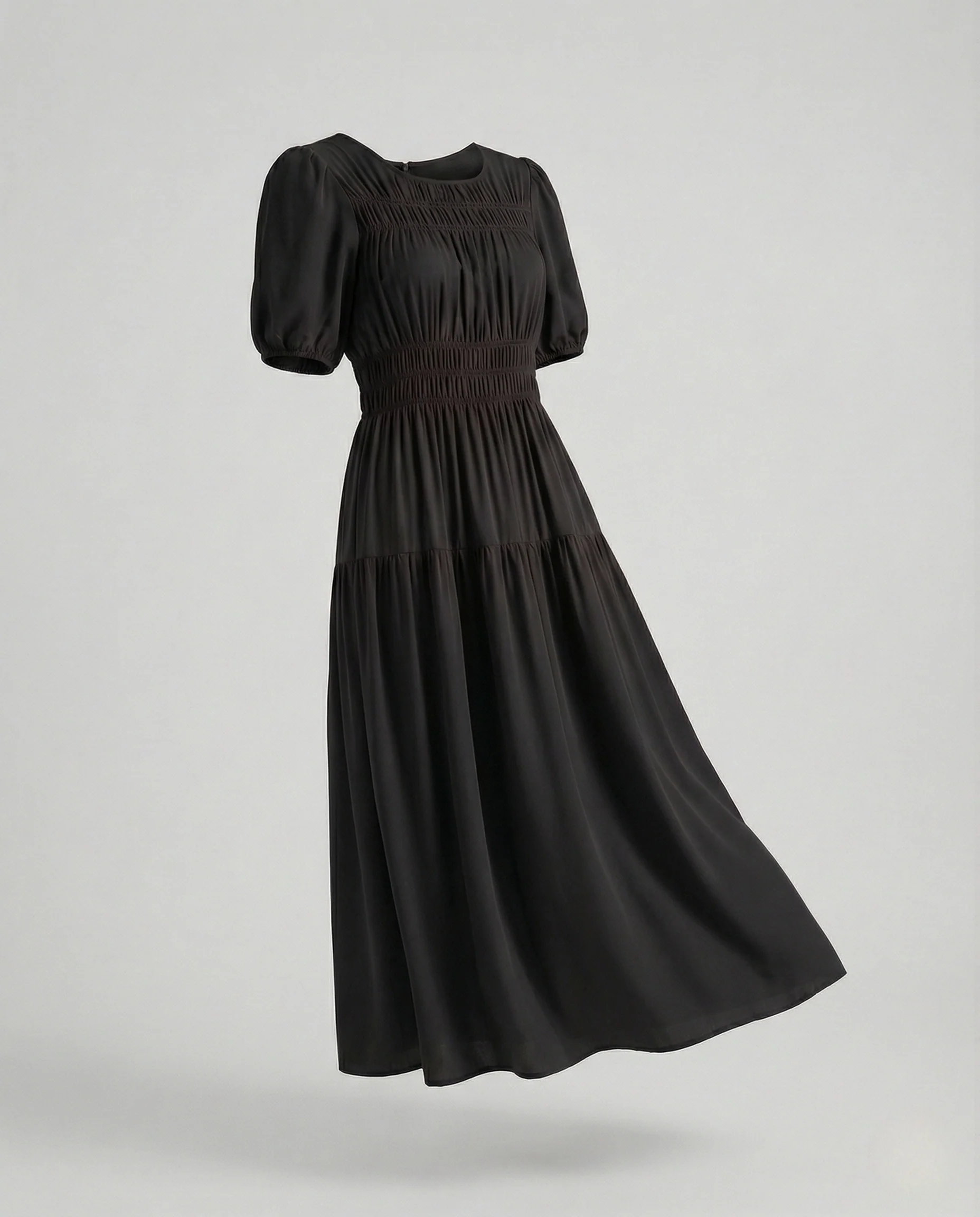 Damen Midikleid mit gesmokter Taille und Ballonärmeln - Image 9