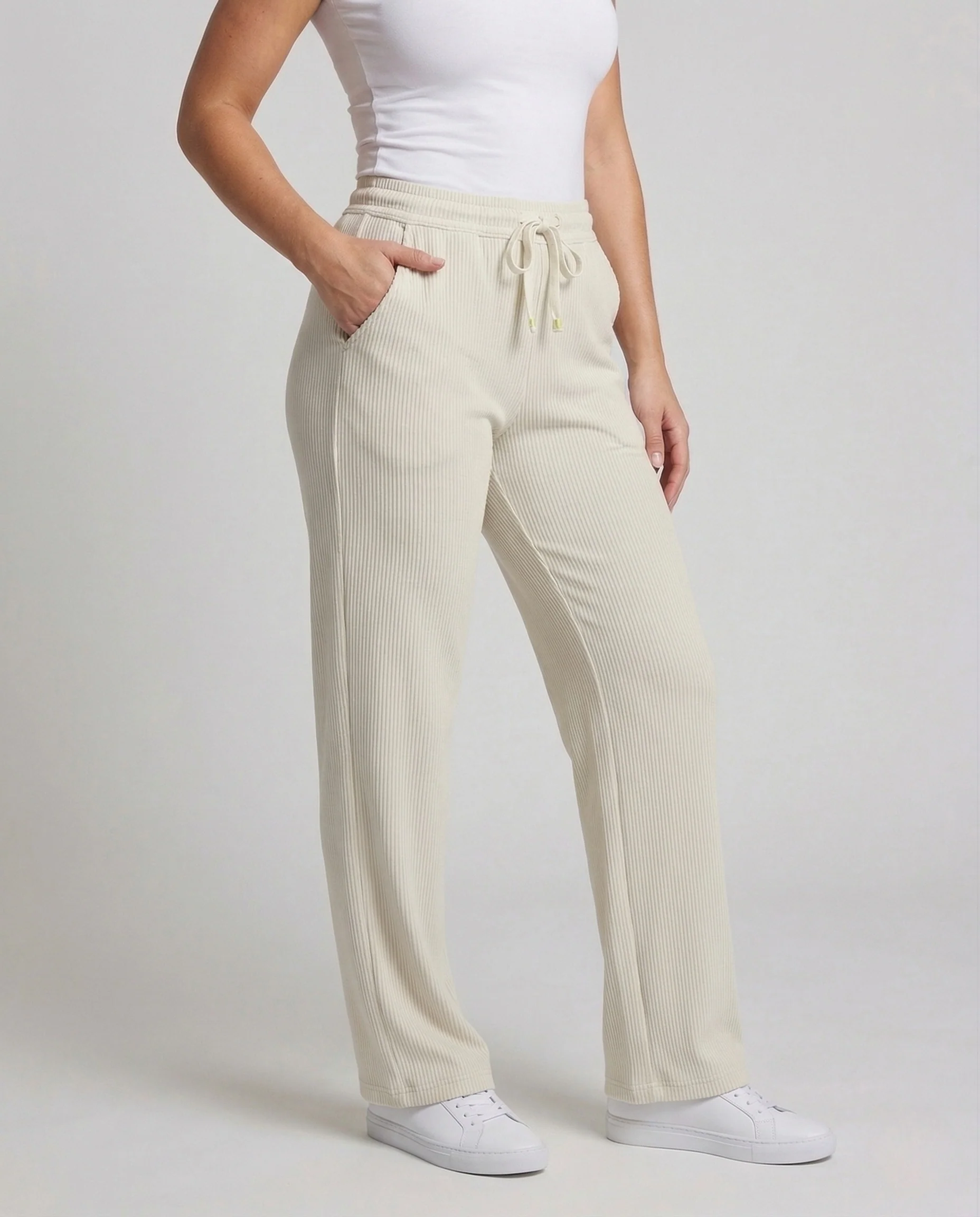 Damen Freizeithose Gerippt Elastischer Bund Tunnelzug Taschen - Image 2