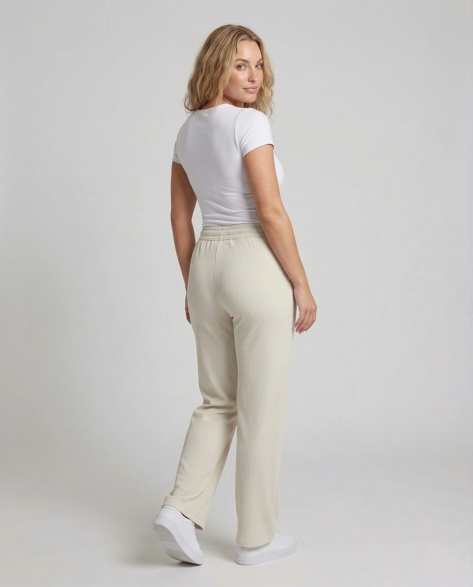 Damen Freizeithose Gerippt Elastischer Bund Tunnelzug Taschen - Image 4