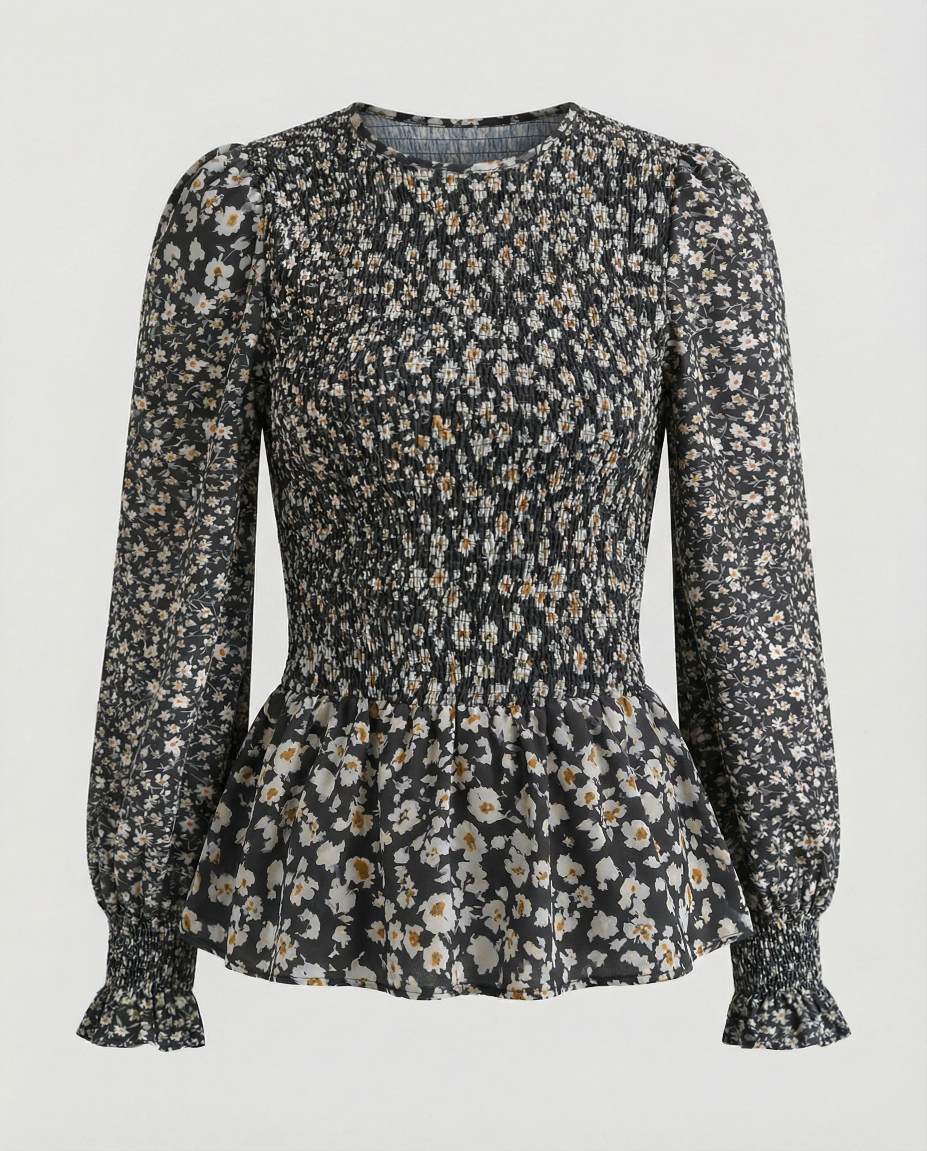 Bluse Damen Peplum Gesmokt - Image 6