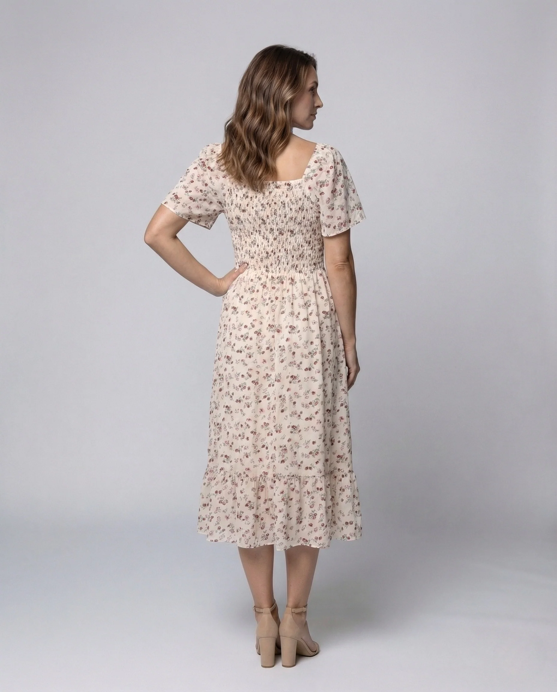 Damen Gesmoktes Midikleid mit Puffärmeln - Image 4