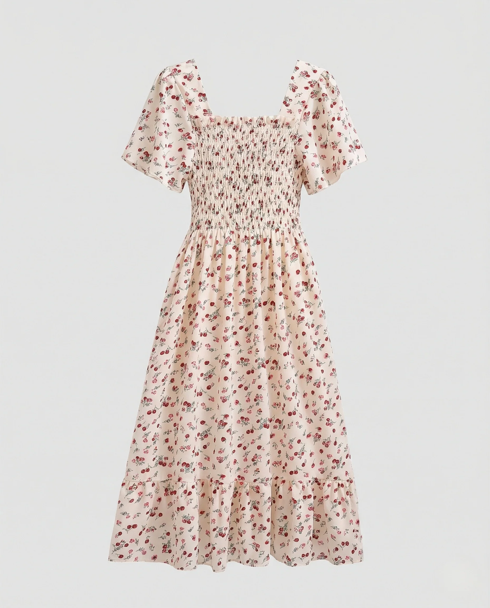 Damen Gesmoktes Midikleid mit Puffärmeln - Image 5