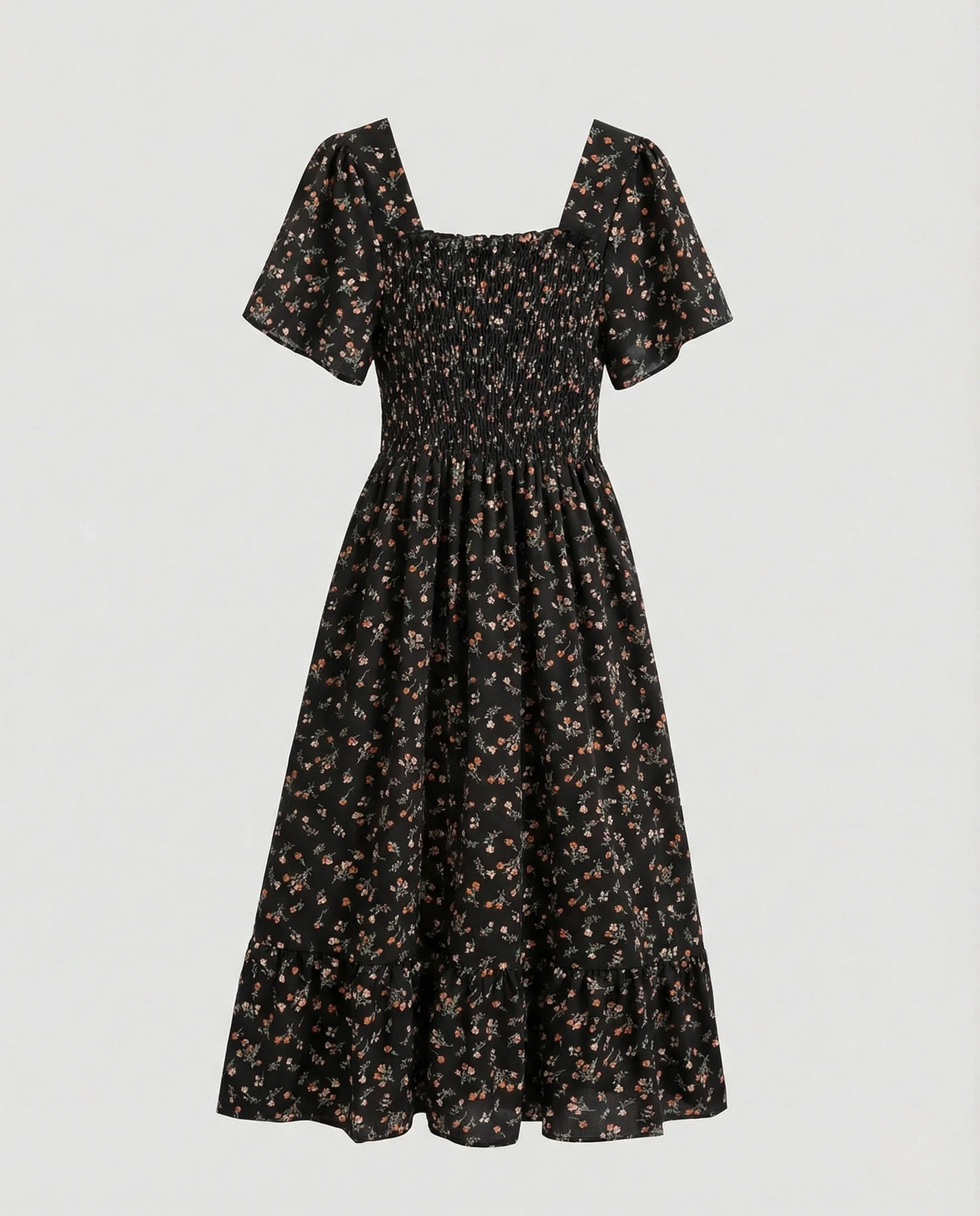 Damen Gesmoktes Midikleid mit Puffärmeln - Image 6