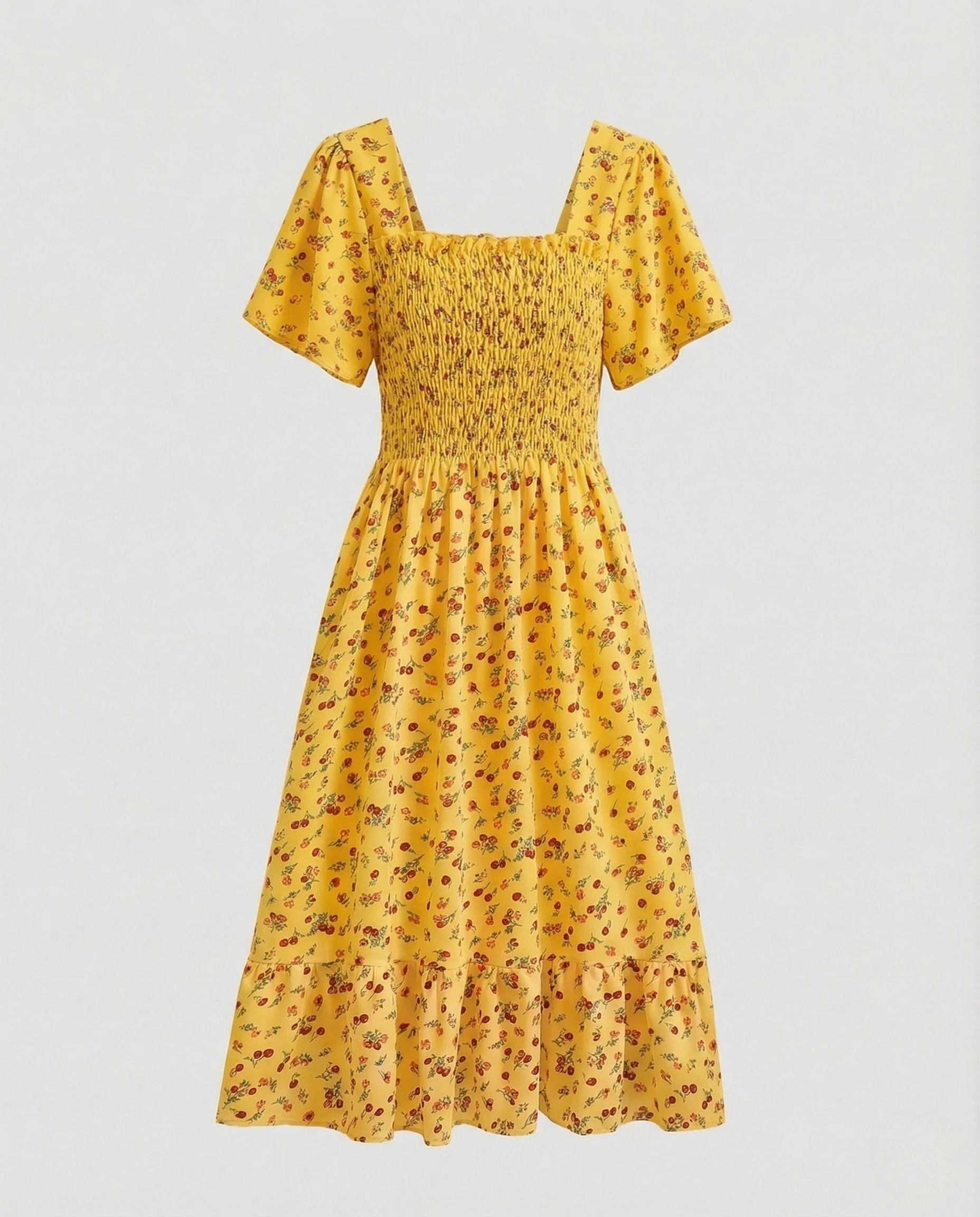 Damen Gesmoktes Midikleid mit Puffärmeln - Image 7