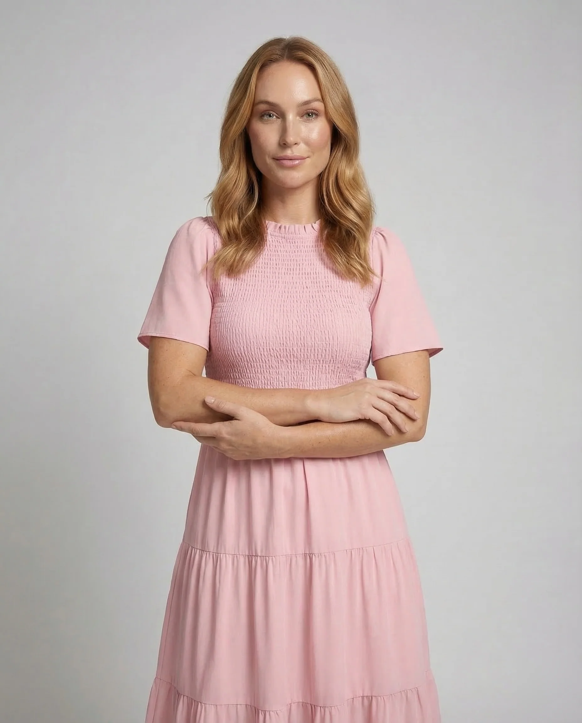 Damen Stufenkleid Midi Gesmokt - Image 2