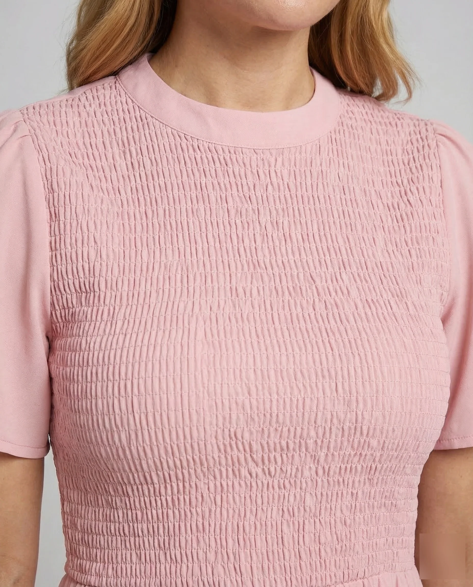 Damen Stufenkleid Midi Gesmokt - Image 3