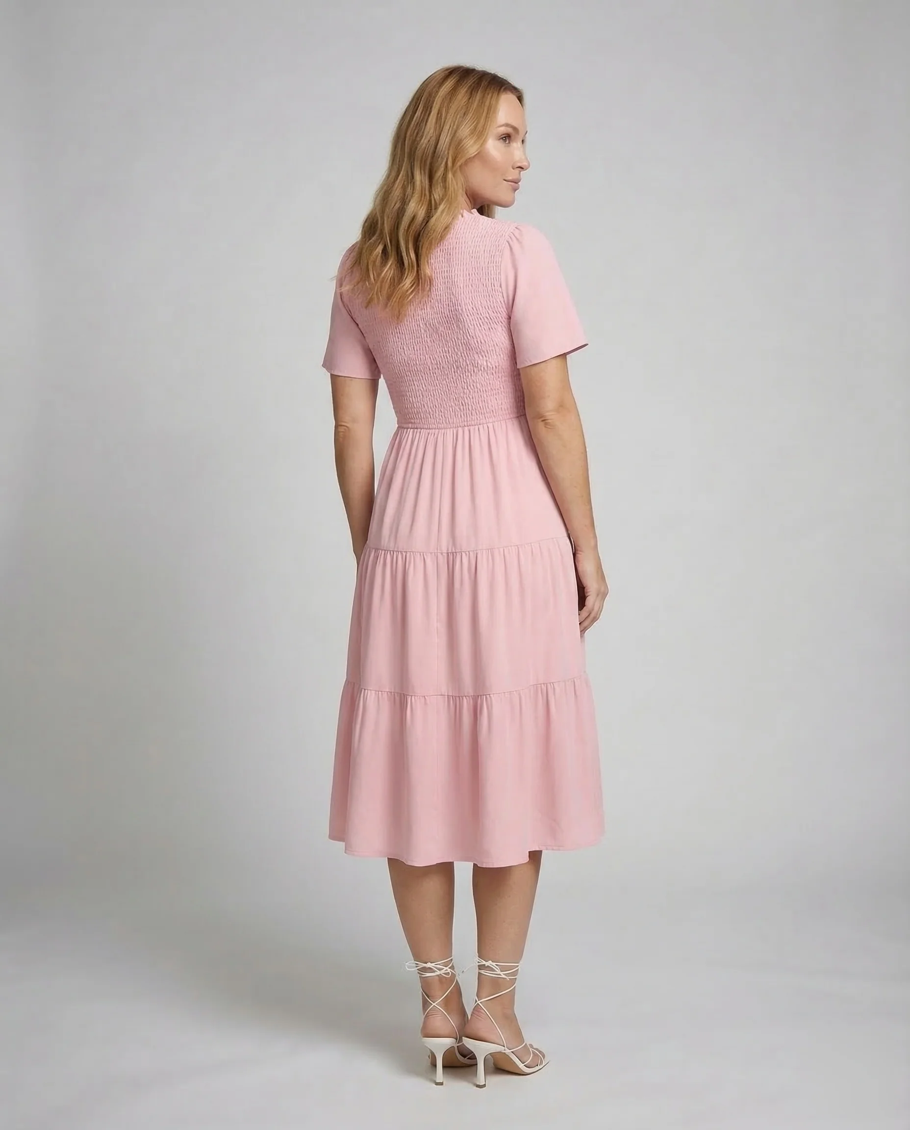 Damen Stufenkleid Midi Gesmokt - Image 4