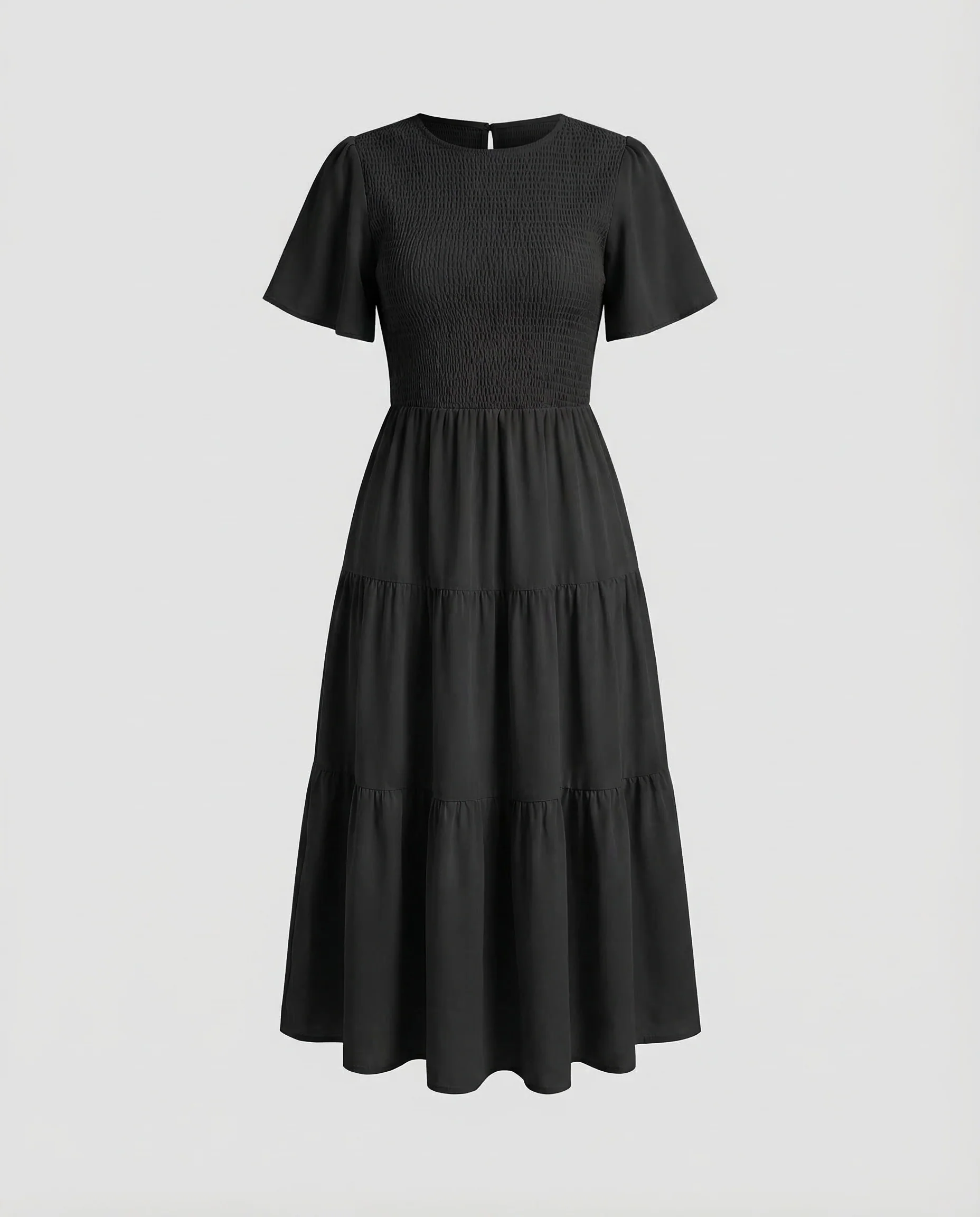Damen Stufenkleid Midi Gesmokt - Image 8