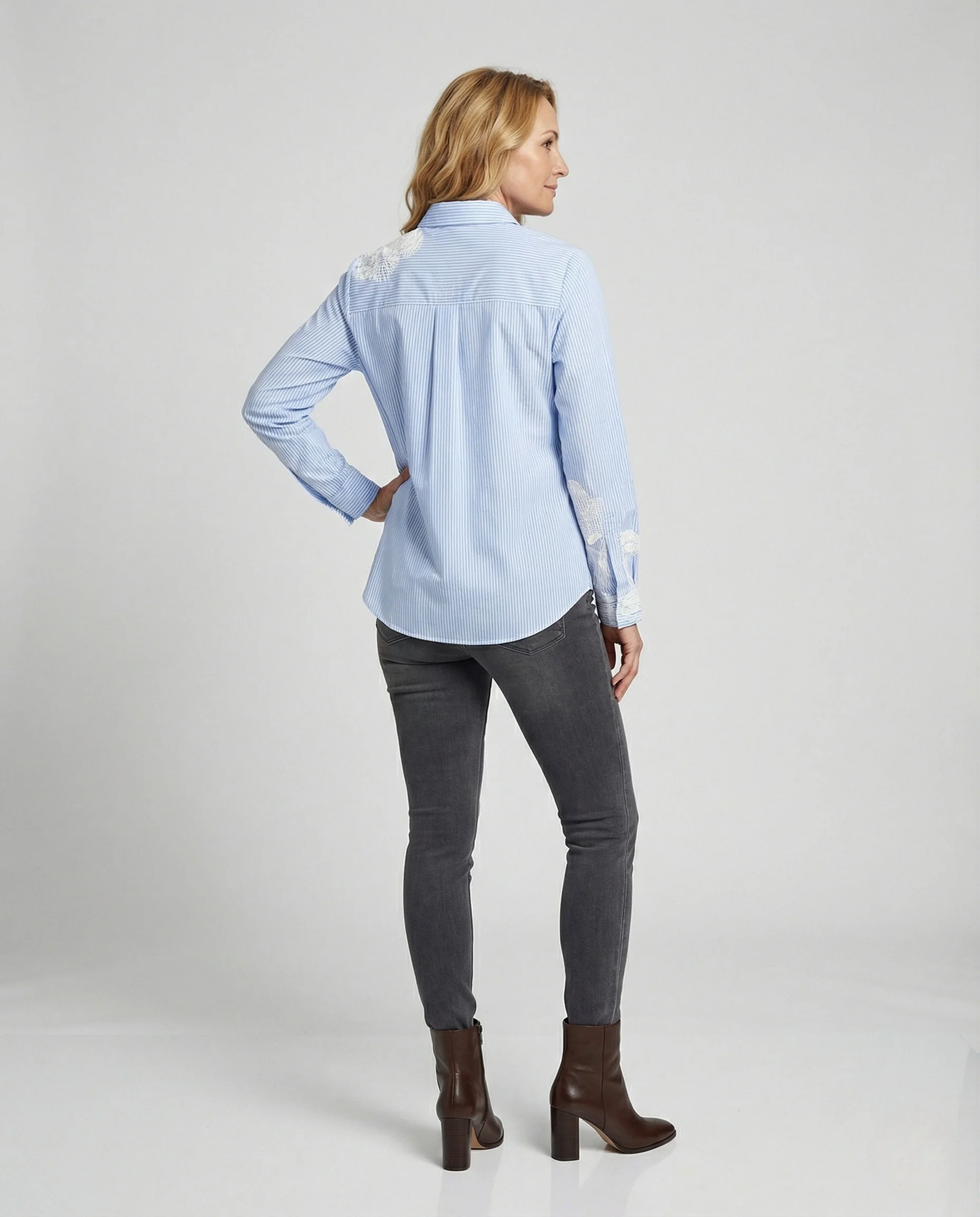 Gestreifte Hemdbluse Mit Spitze Damen - Image 3