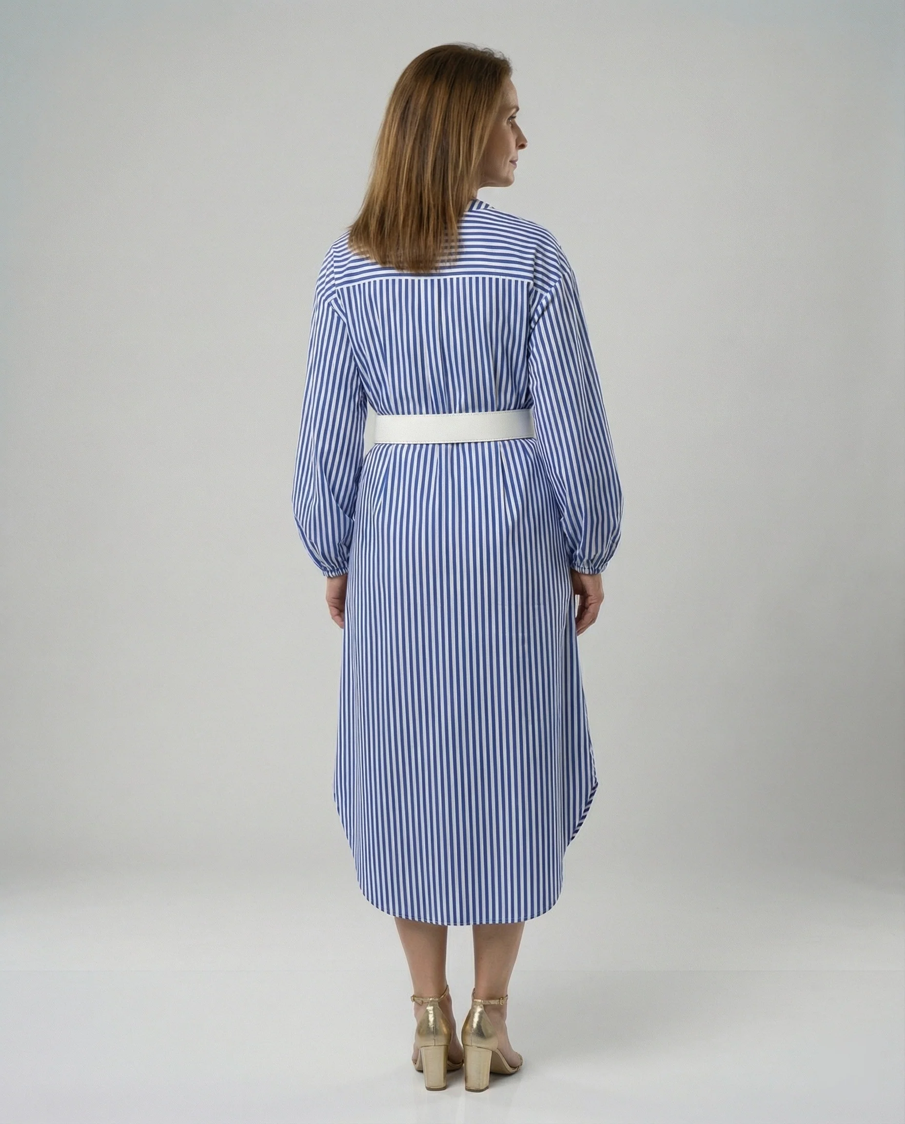 Damen Midikleid Hemdblusenkleid gestreift - Image 4
