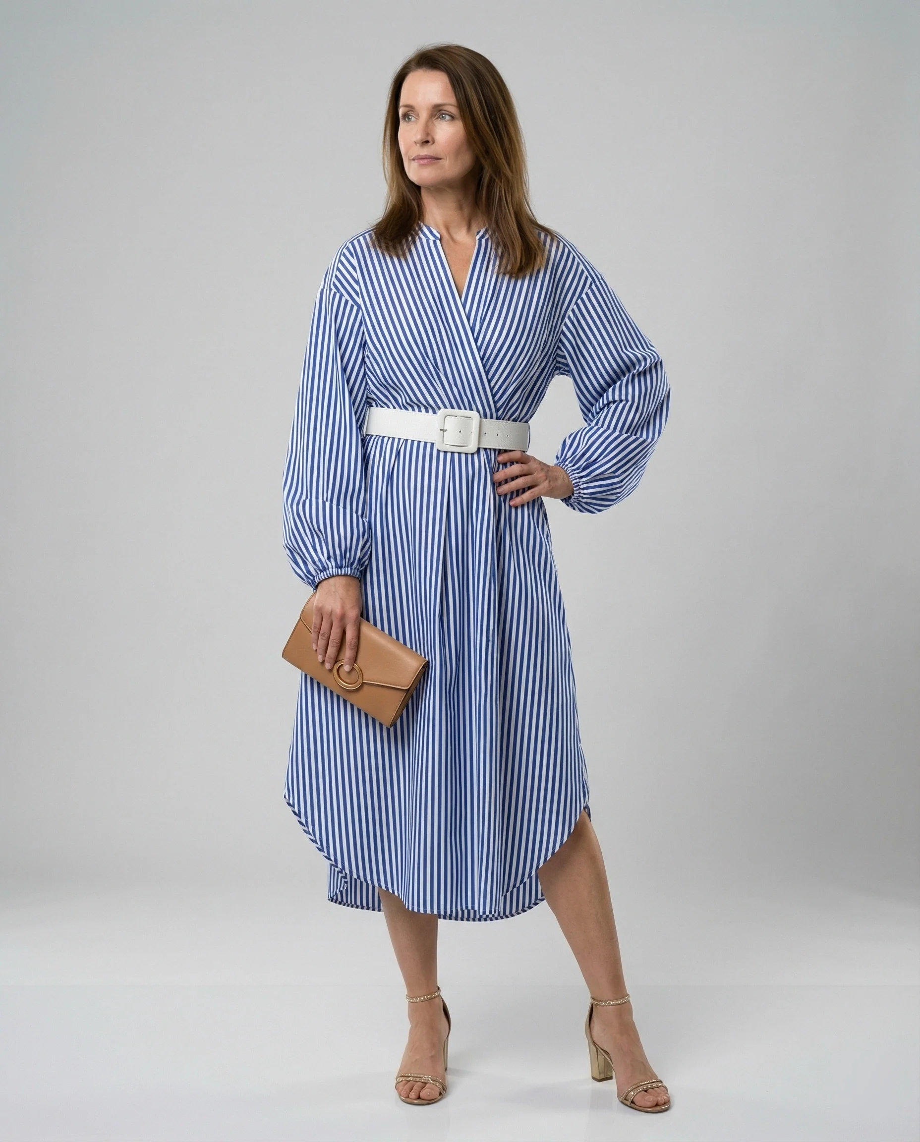 Damen Midikleid Hemdblusenkleid gestreift - Image 6