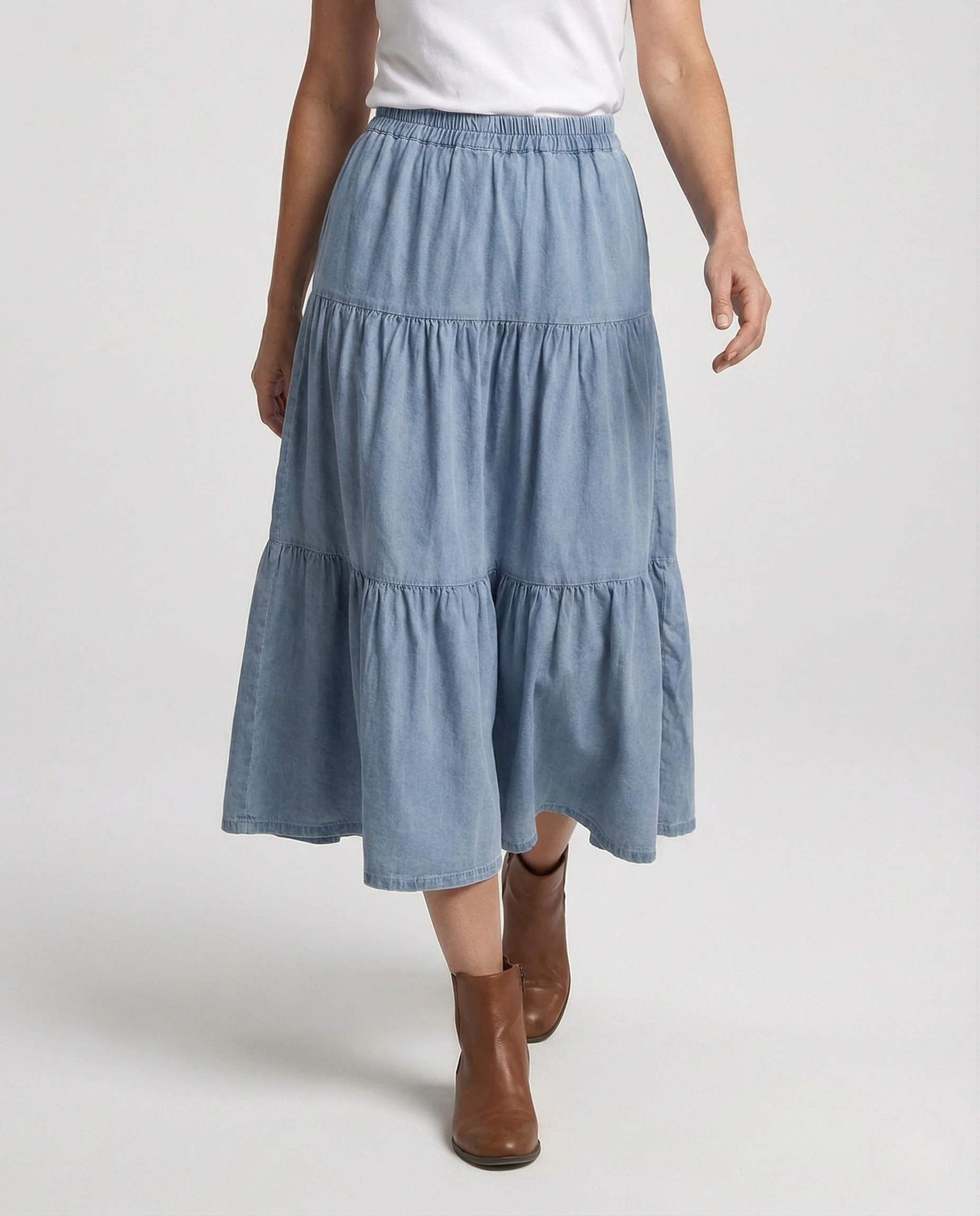 Maxi Jeansrock Gestuft Damen Elastikbund