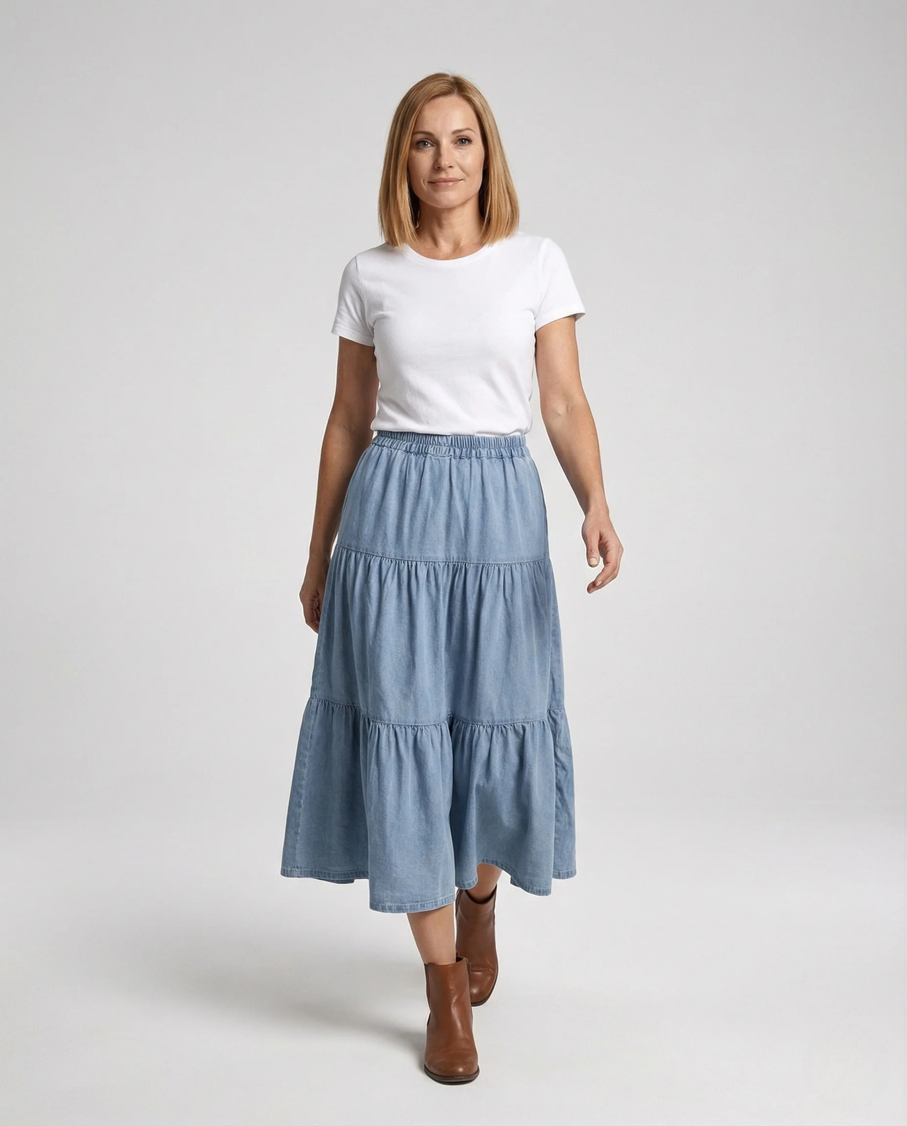 Maxi Jeansrock Gestuft Damen Elastikbund - Image 2