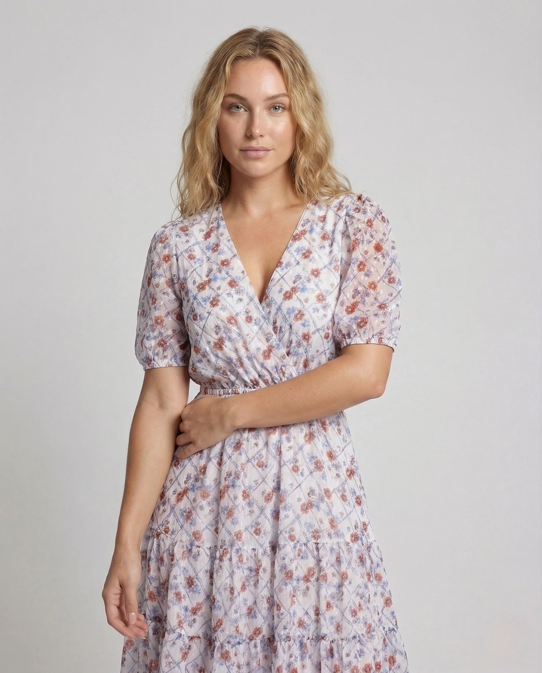 Damen Midikleid Puffärmel Elastische Taille - Image 2