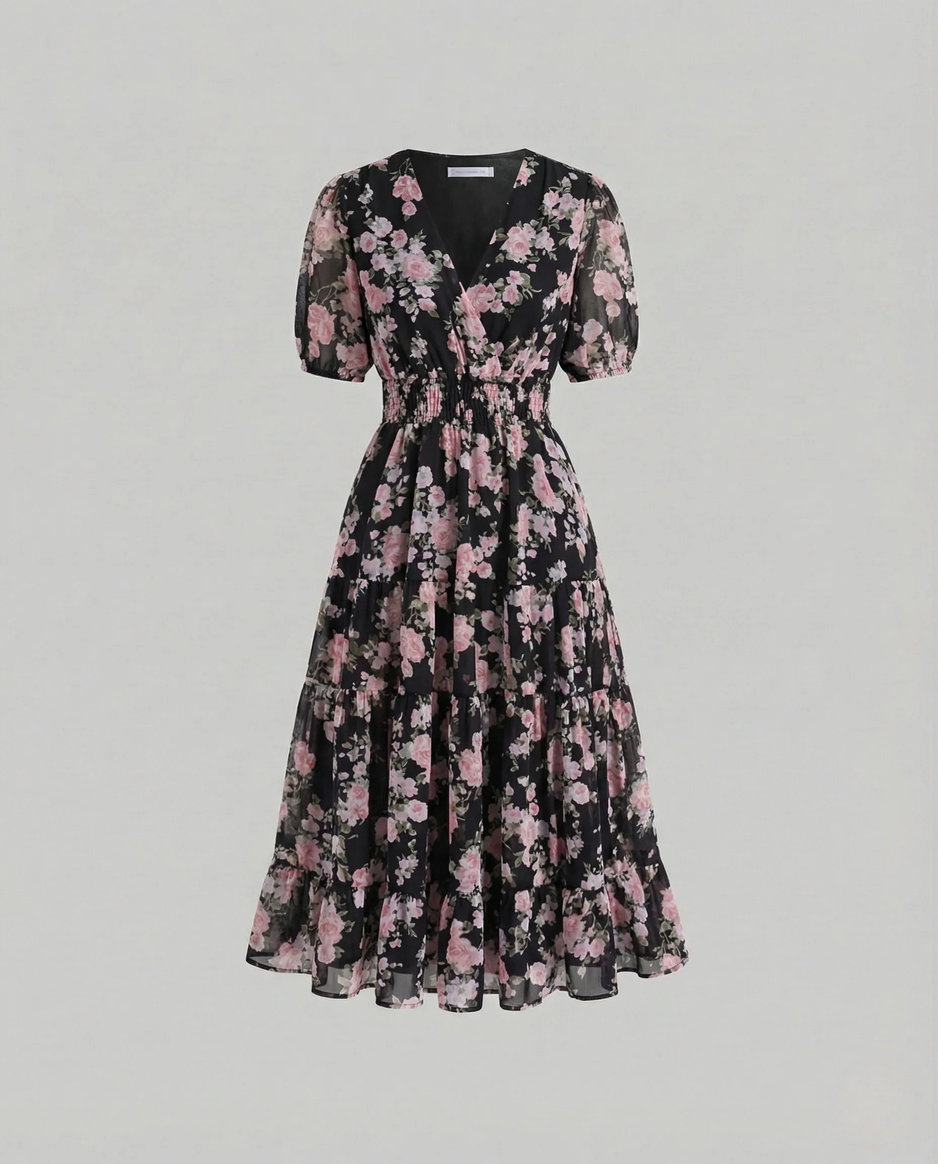 Damen Midikleid Puffärmel Elastische Taille - Image 6