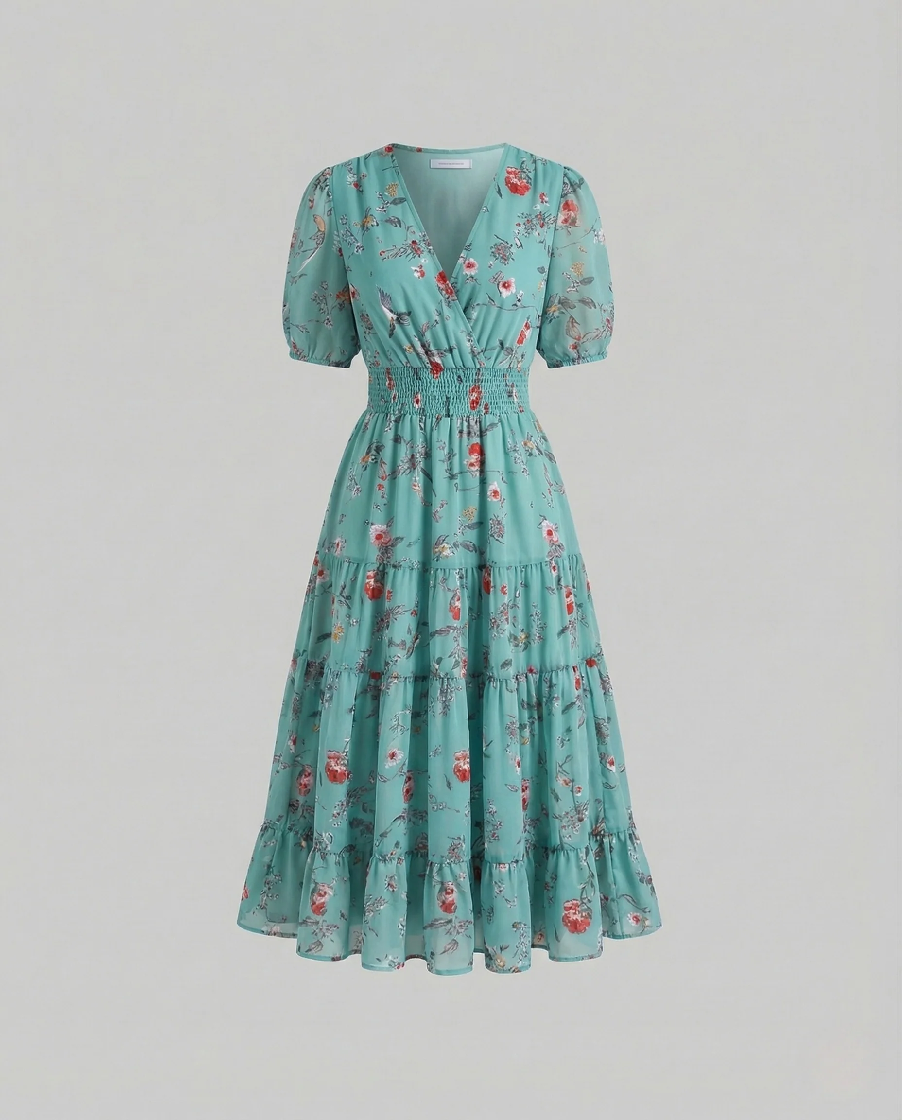 Damen Midikleid Puffärmel Elastische Taille - Image 9